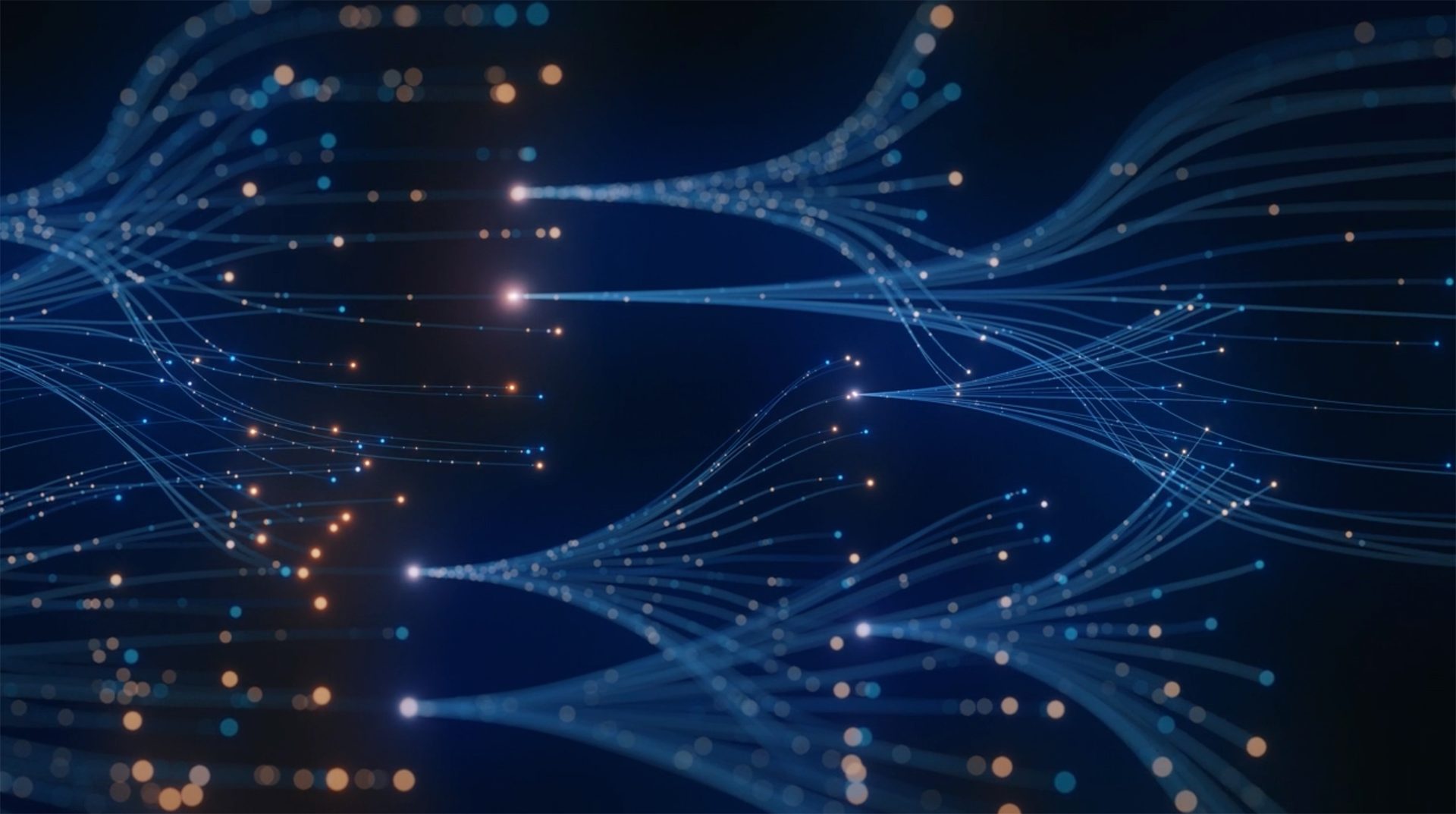Abstract blue fiber optics with glowing data points symbolizing digital information flow and connectivity.
