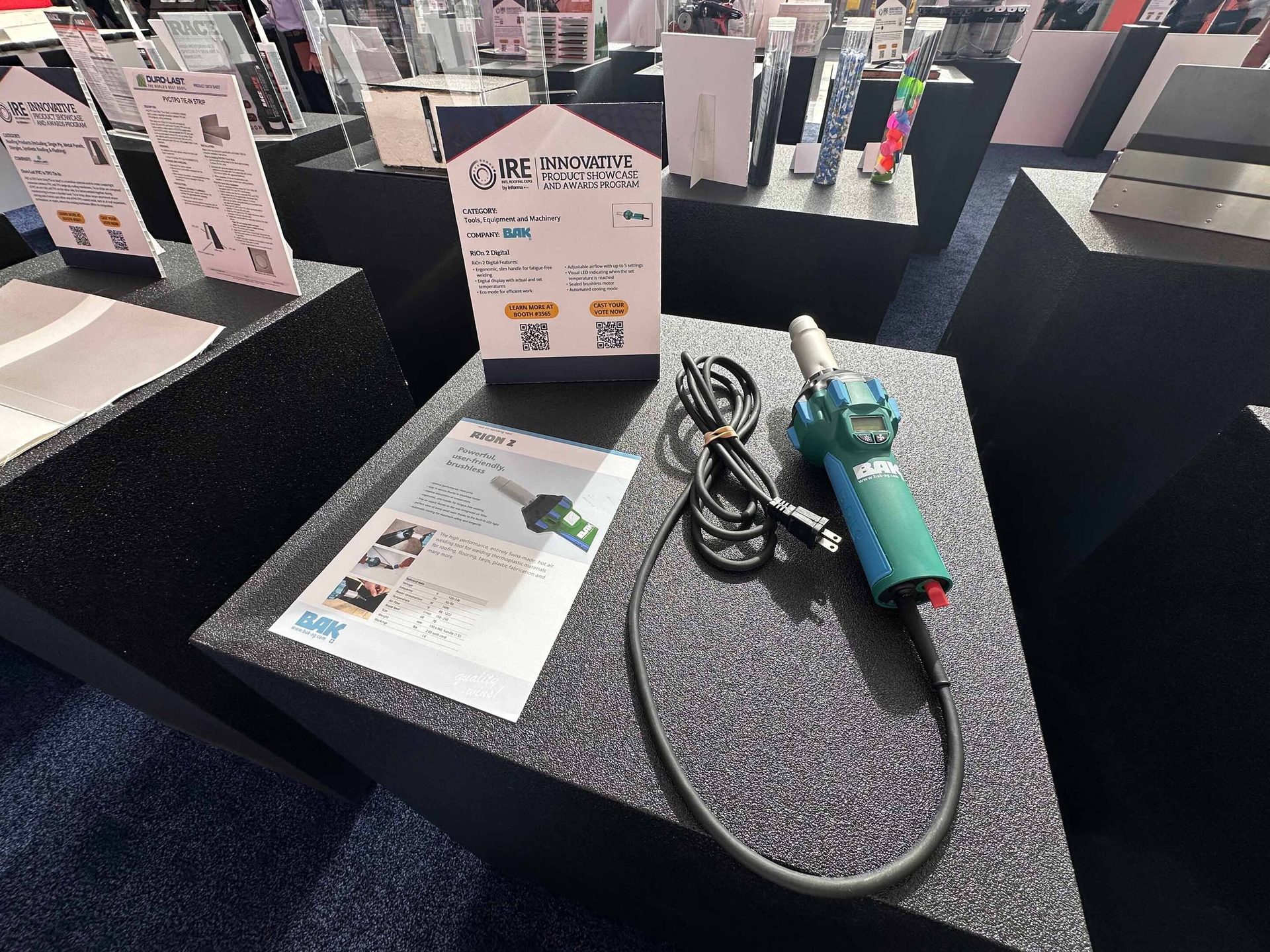 A BAK RION 2 Digital heat gun and product display at the IRE Innovative Product Showcase.