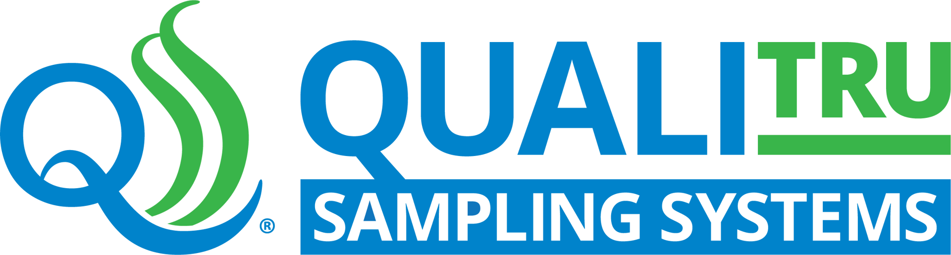 QUALITRU SAMPLING SYSTEMS logo with blue and green abstract Q.
