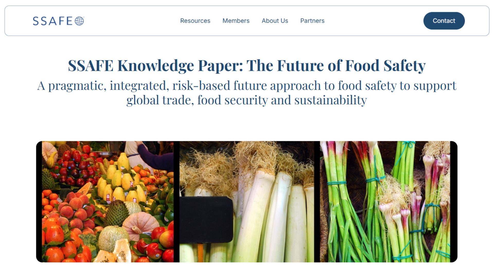 SSAFE Knowledge Paper on the future of food safety, showing diverse fruits and vegetables.