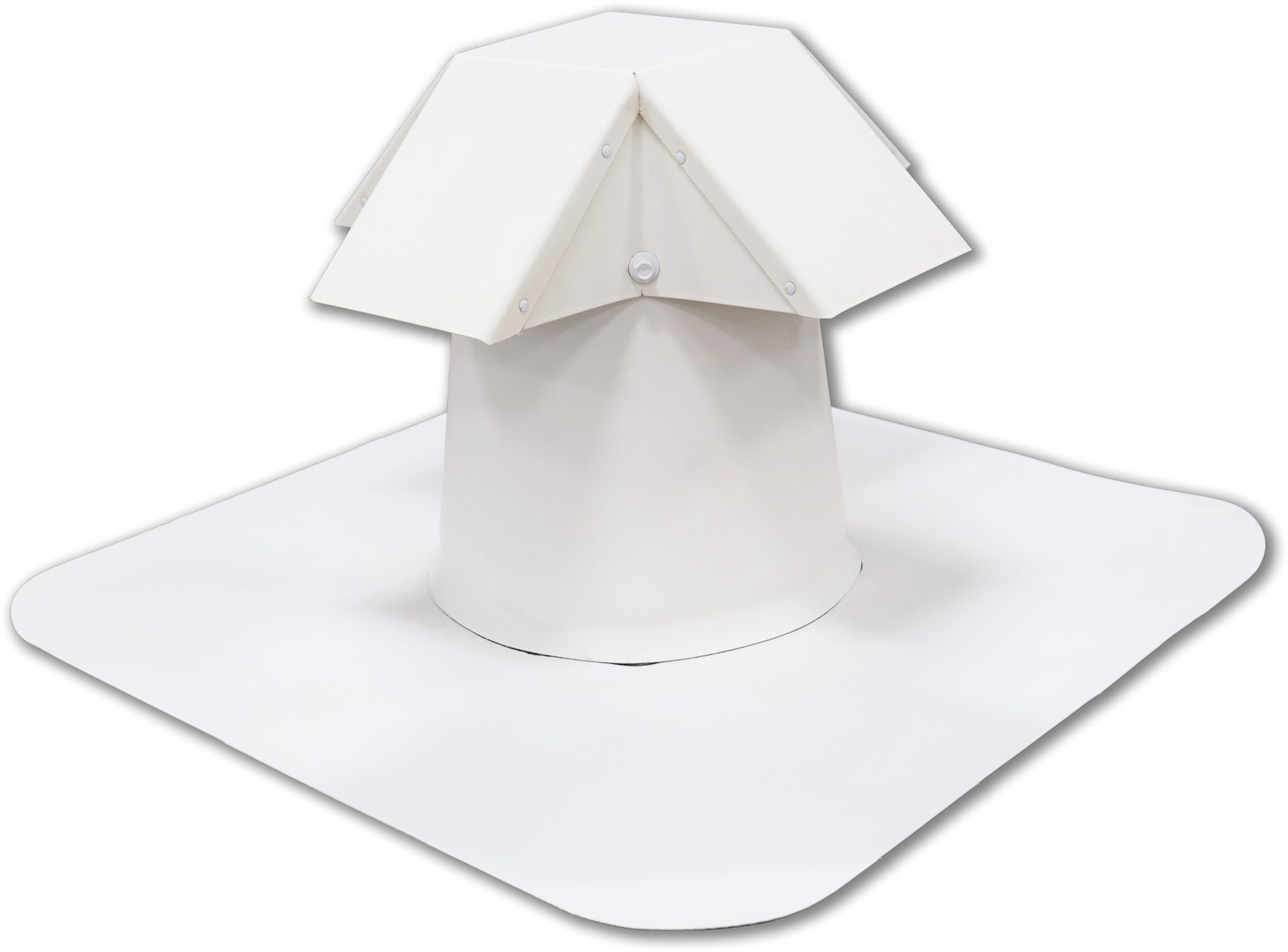 White plumbing vent cap with a hexagonal top and flat flashing base.