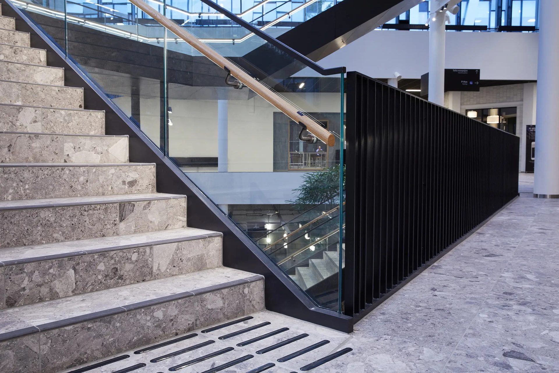 Composite material, Commercial building, Metal, Stairs, Glass, Iron
