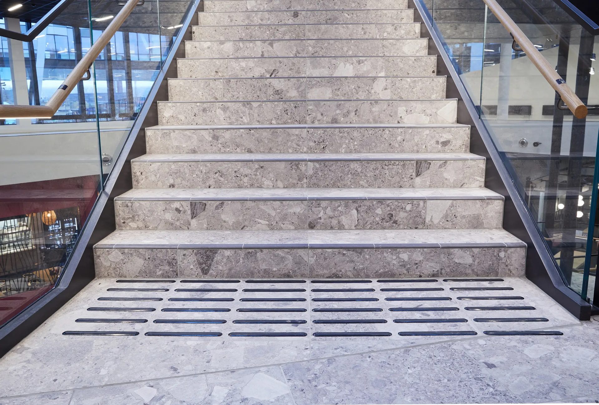 Composite material, Flooring, Floor, Stairs, Grey, Tile