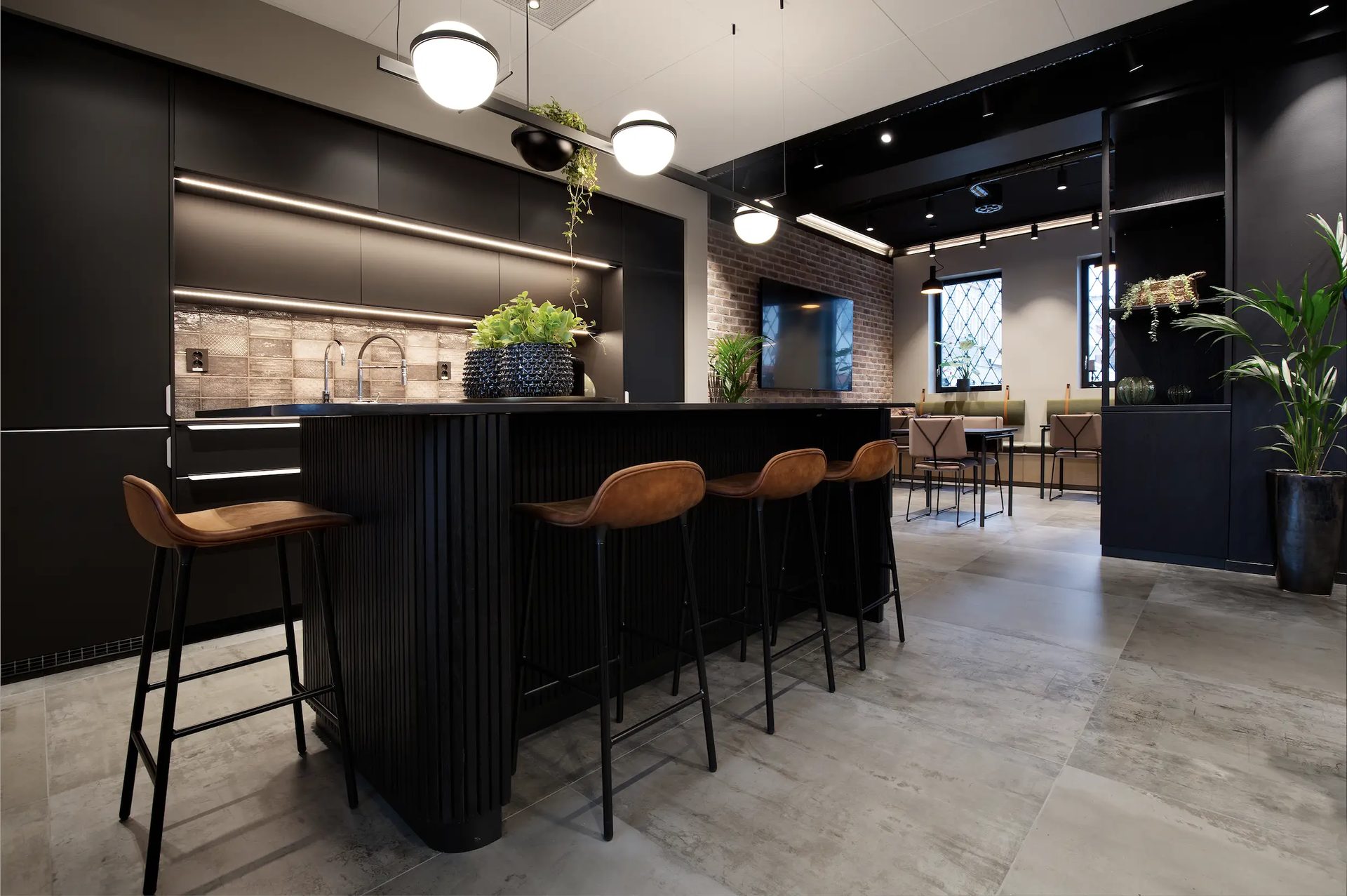 Interior design, Light fixture, Furniture, Flooring, Wall, Floor, Chair, Wood, Table, Ceiling