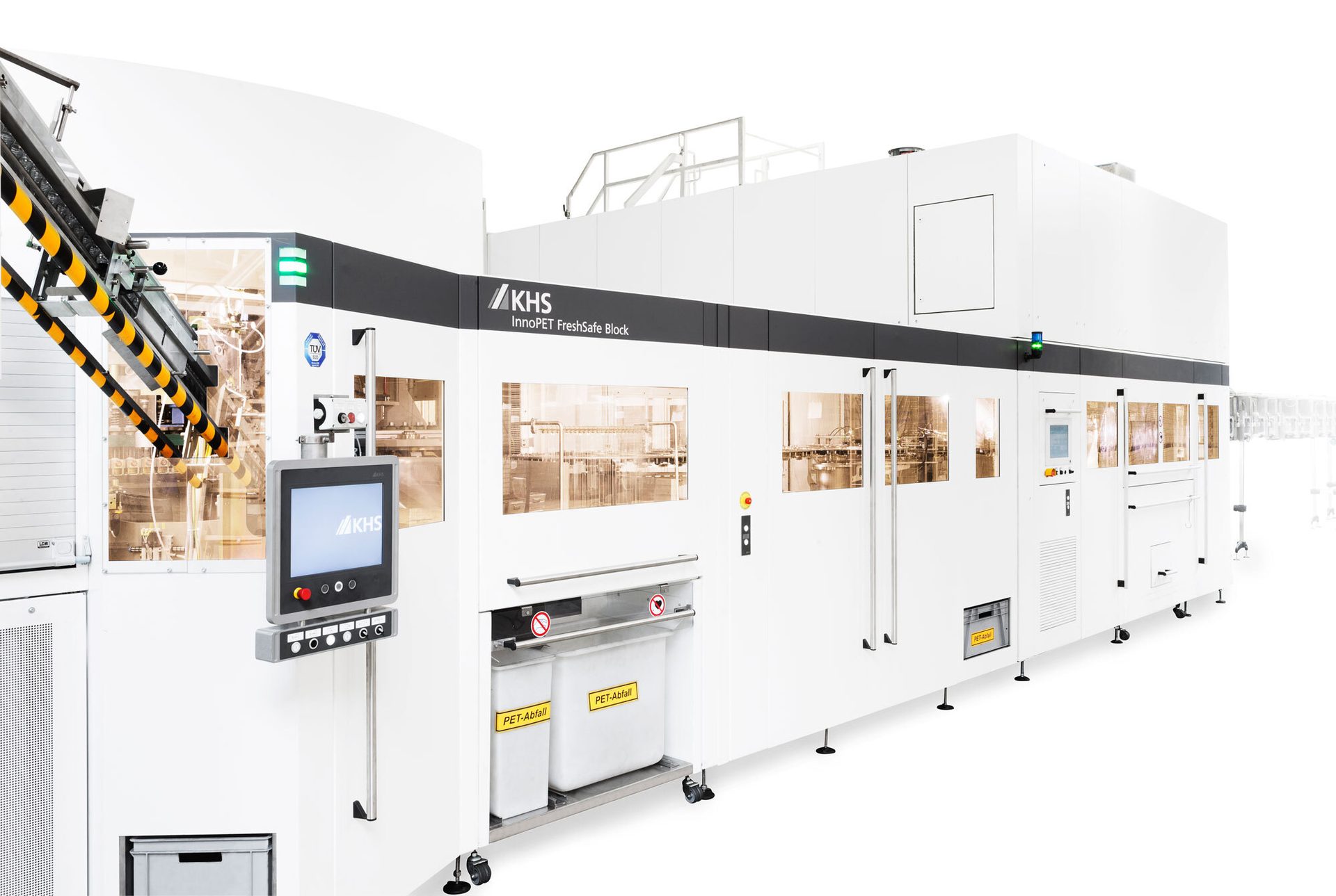 KHS InnoPET FreshSafe Block industrial machine, white with clear panels showing internal mechanisms.