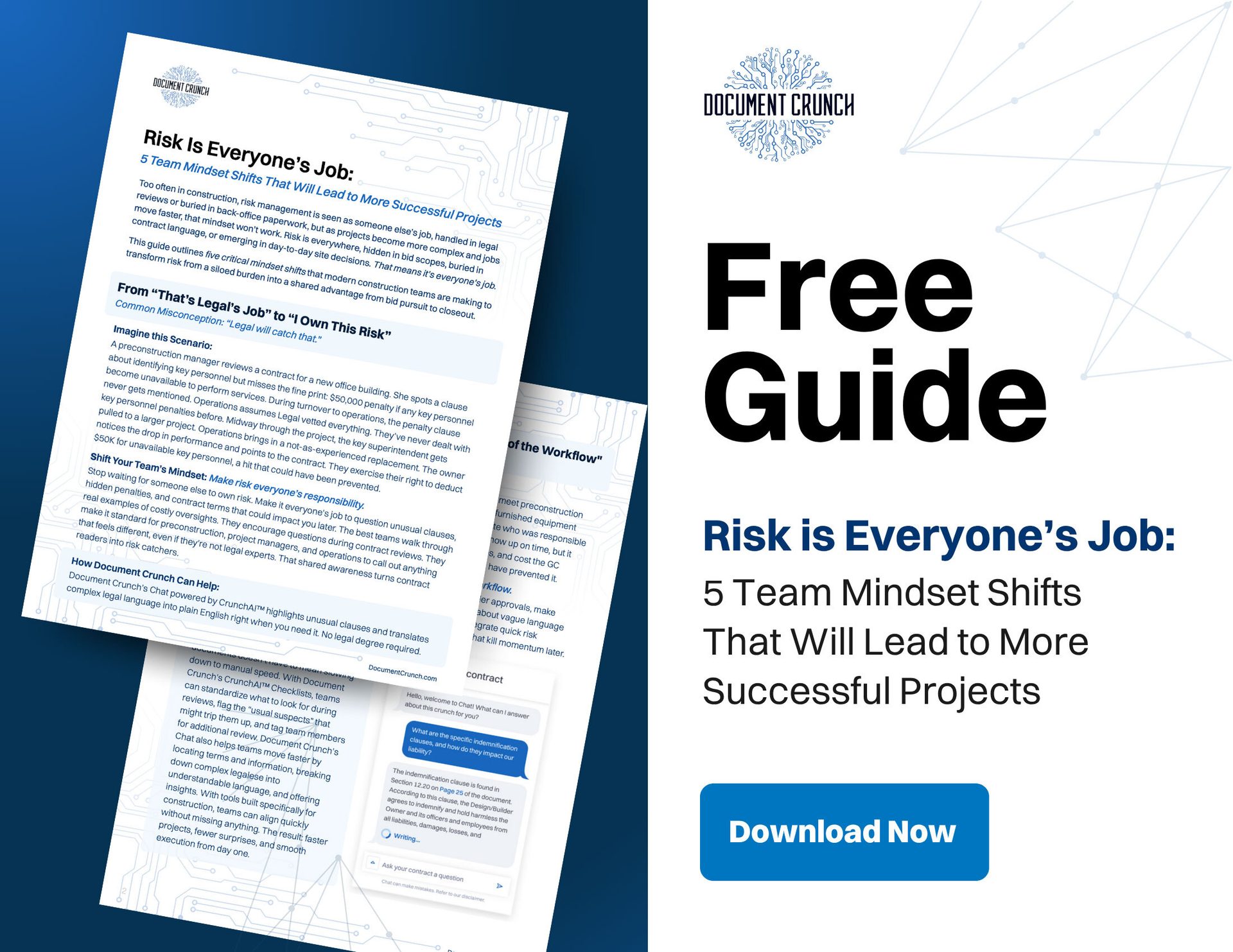 Document Crunch's "Risk Is Everyone's Job" free guide with a download button.