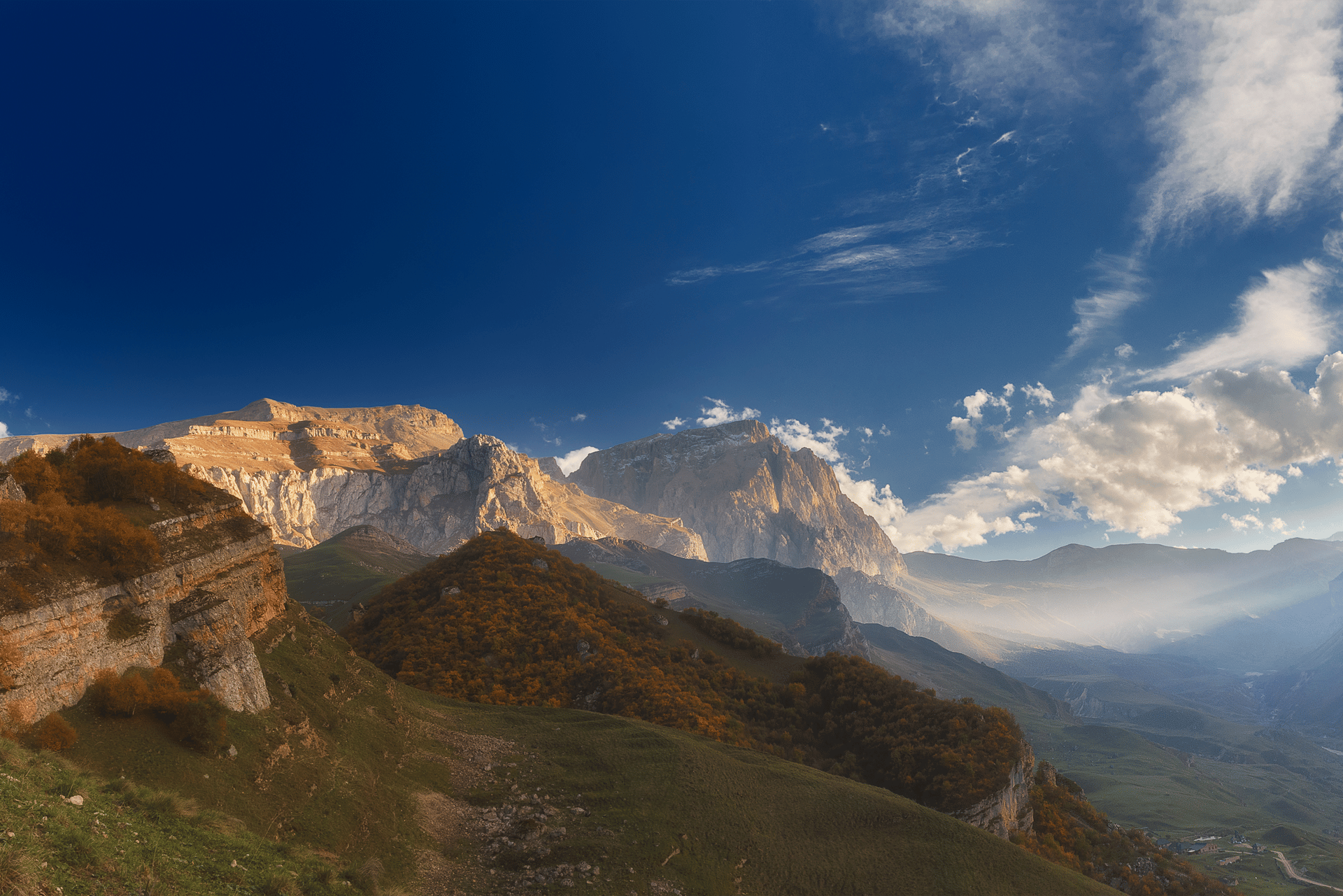 Natural landscape, Cloud, Sky, Mountain, Sunlight, Highland, Slope, Terrain, Cumulus