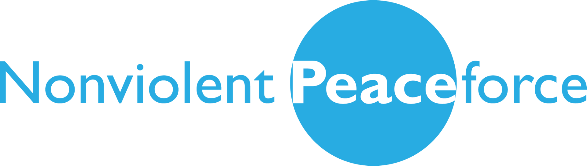 Nonviolent Peaceforce logo with 'Peace' in white inside a blue circle.