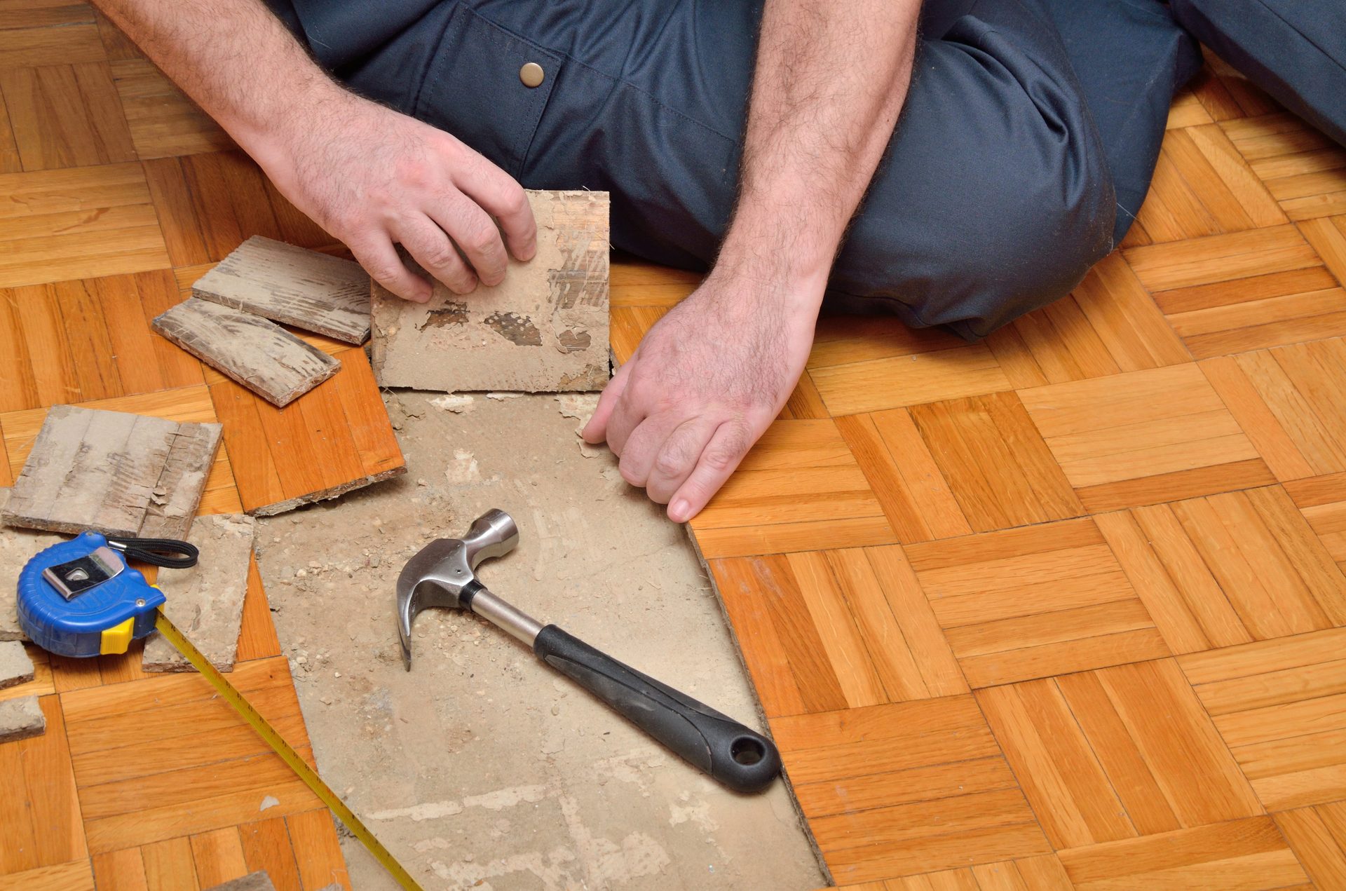 Hand tool, Wood stain, Table, Carpenter, Flooring, Yellow, Floor