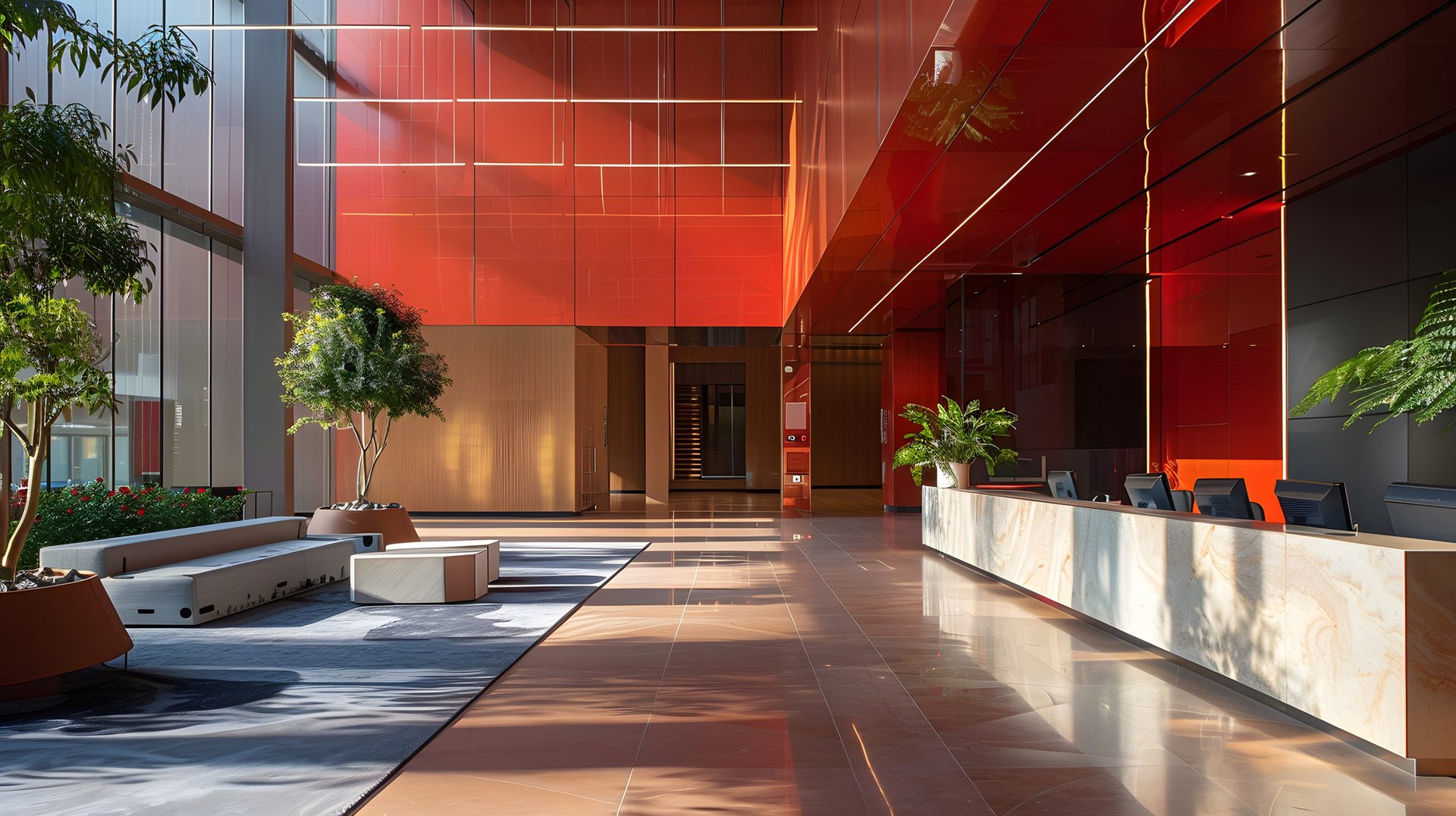 Interior design, Composite material, Commercial building, Glass, Metal, Ceiling