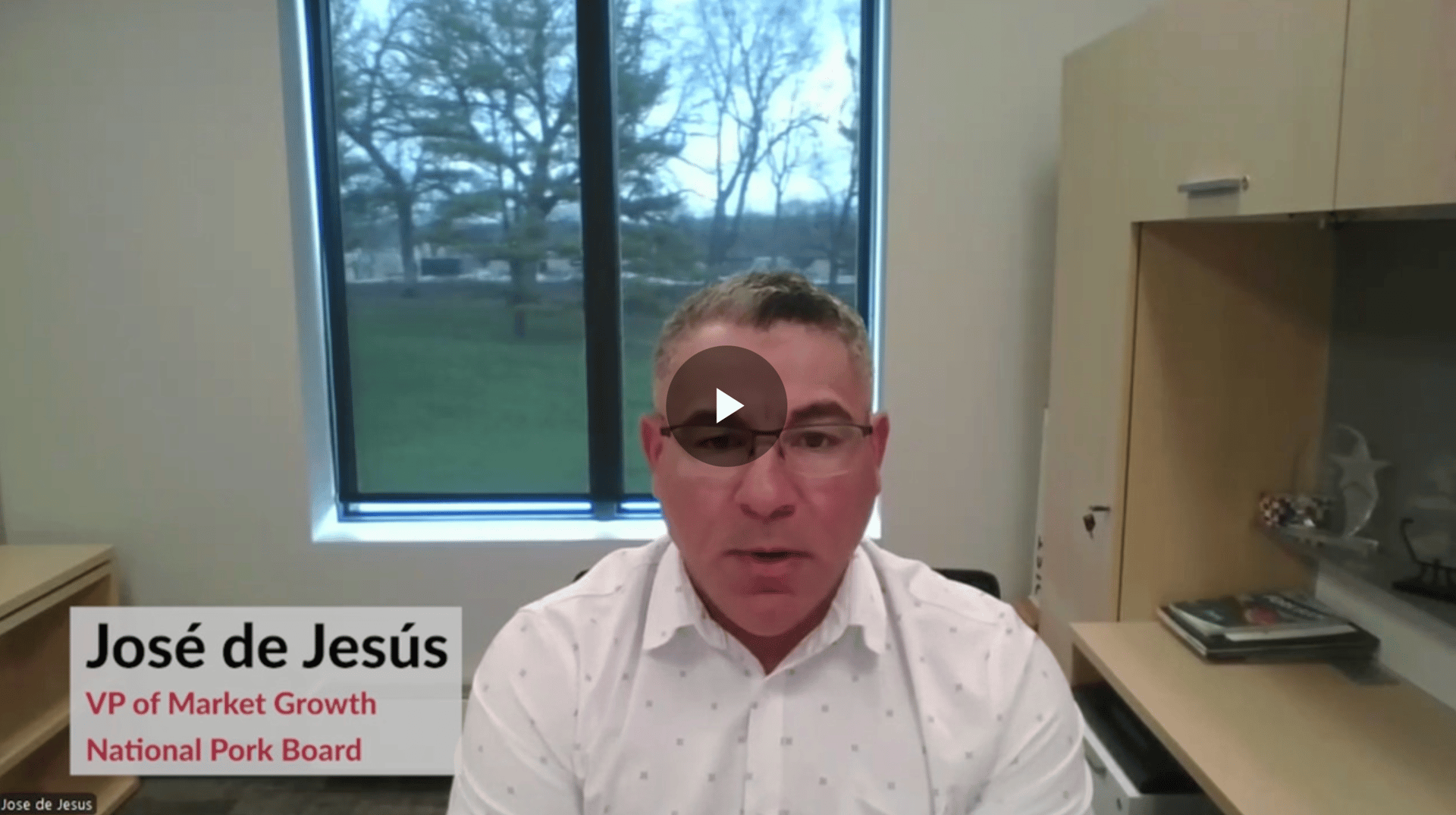 Man identified as José de Jesús, VP of Market Growth at National Pork Board, speaking in a video call.