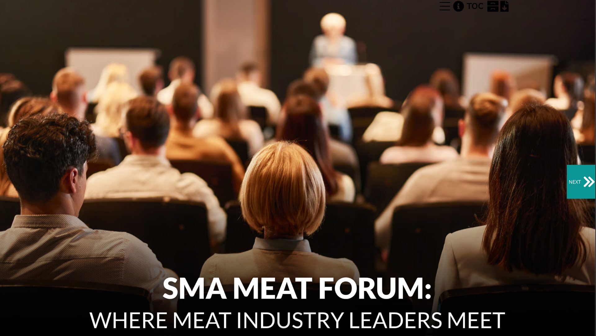 Audience at SMA Meat Forum with text: "SMA MEAT FORUM: WHERE MEAT INDUSTRY LEADERS MEET".