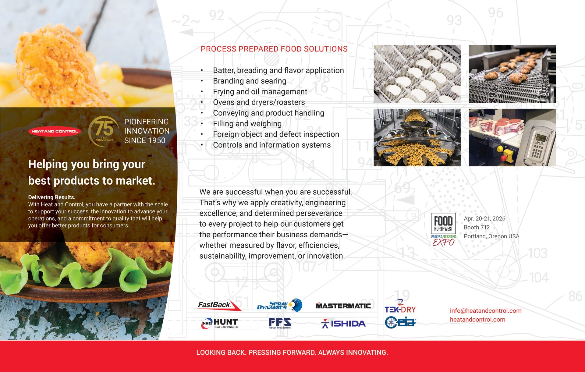 Advertisement for Heat and Control, showcasing food processing solutions, innovation, and an upcoming expo.