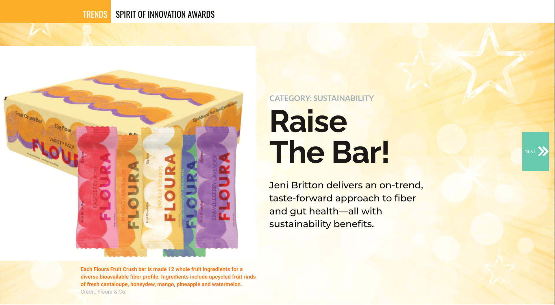 Floura Fruit Crush Bar variety pack, awarded for sustainability, fiber, and gut health.