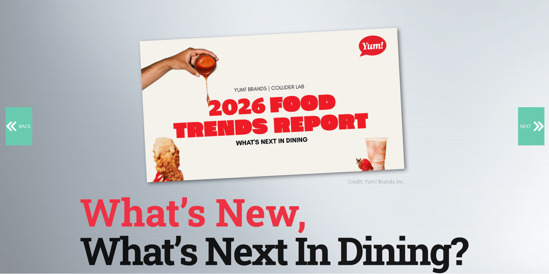 Yum! Brands' 2026 Food Trends Report cover: "What's Next In Dining?"