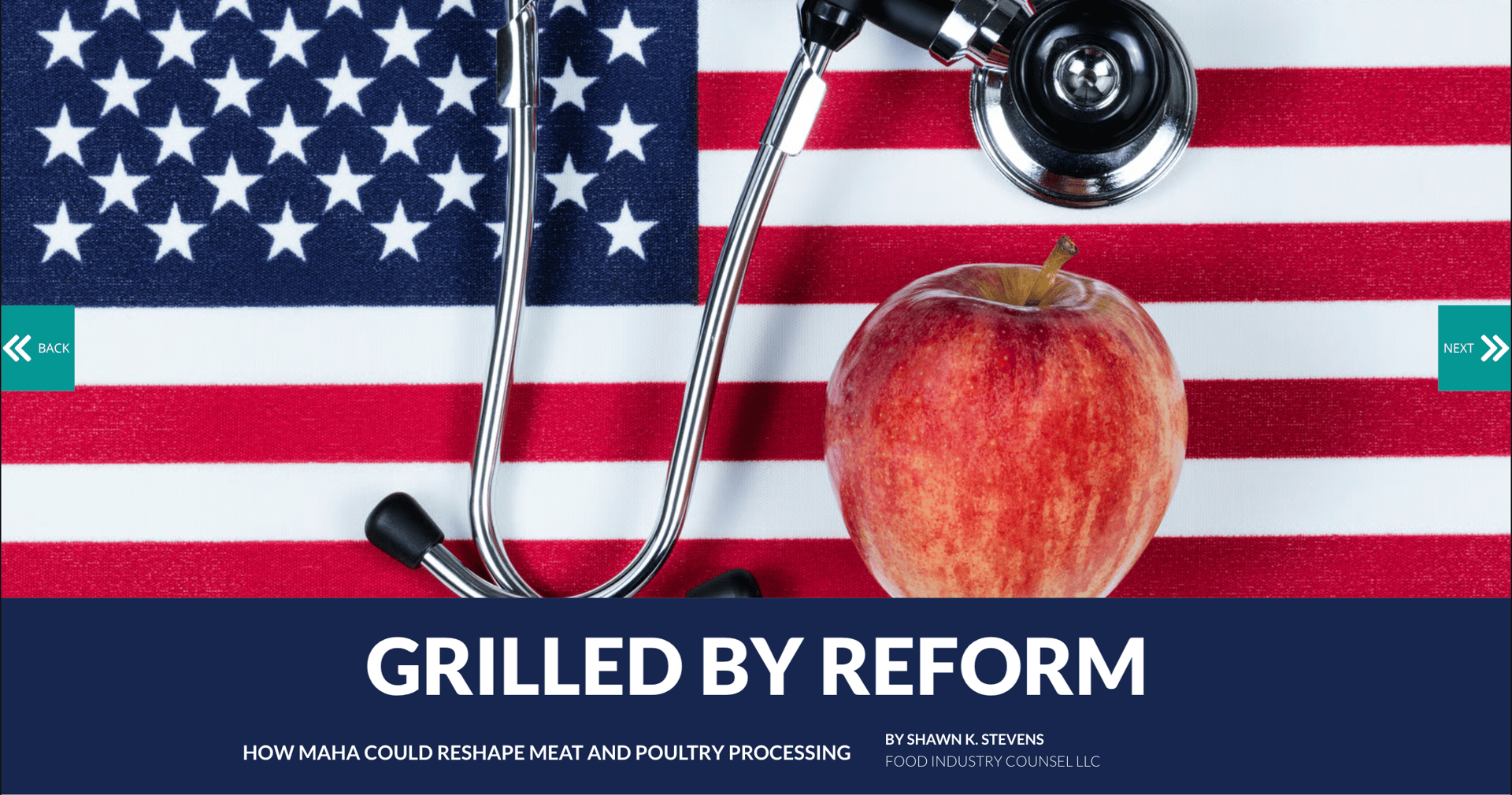 American flag with a stethoscope and red apple, titled "GRILLED BY REFORM".