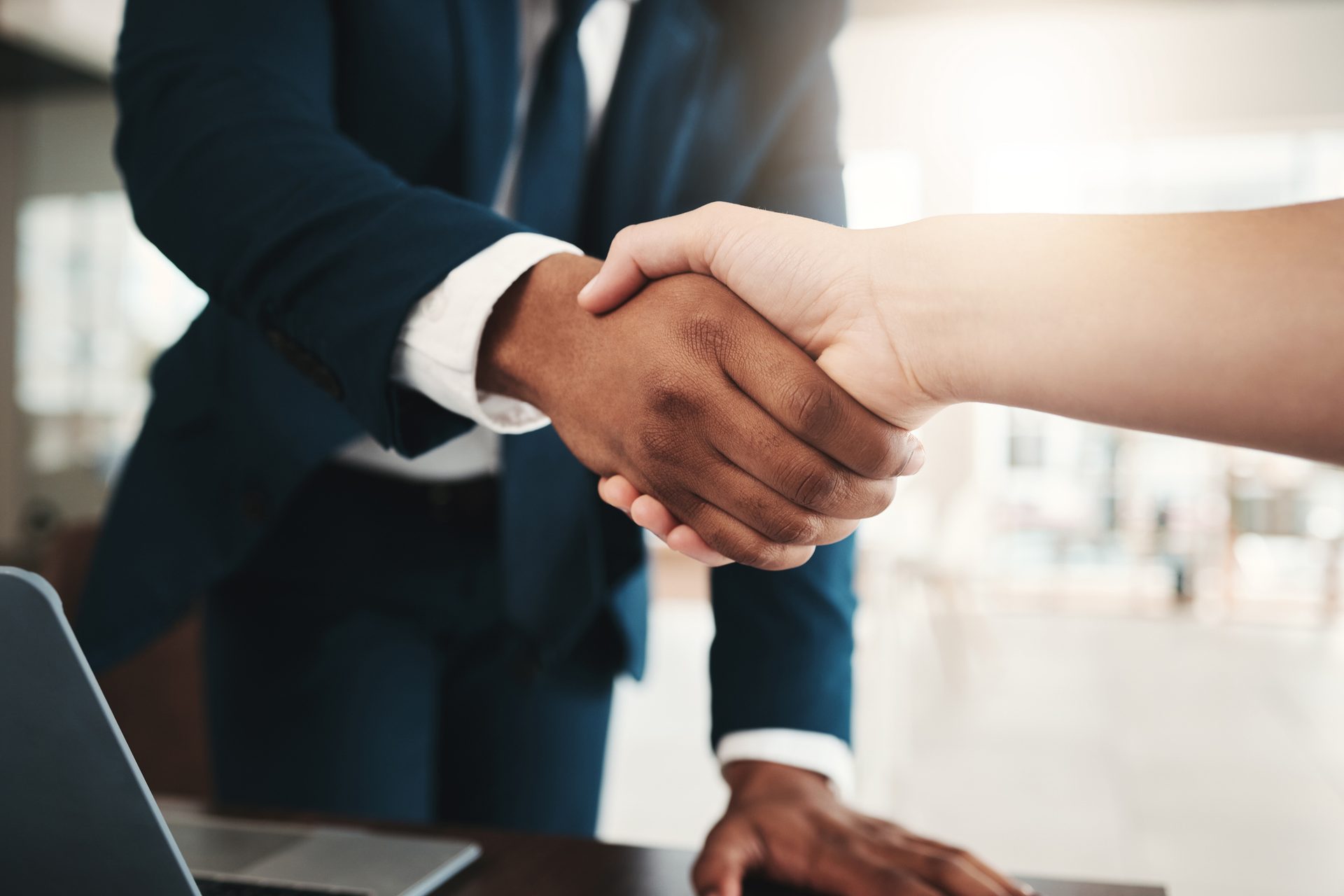 Close-up of a diverse business handshake.