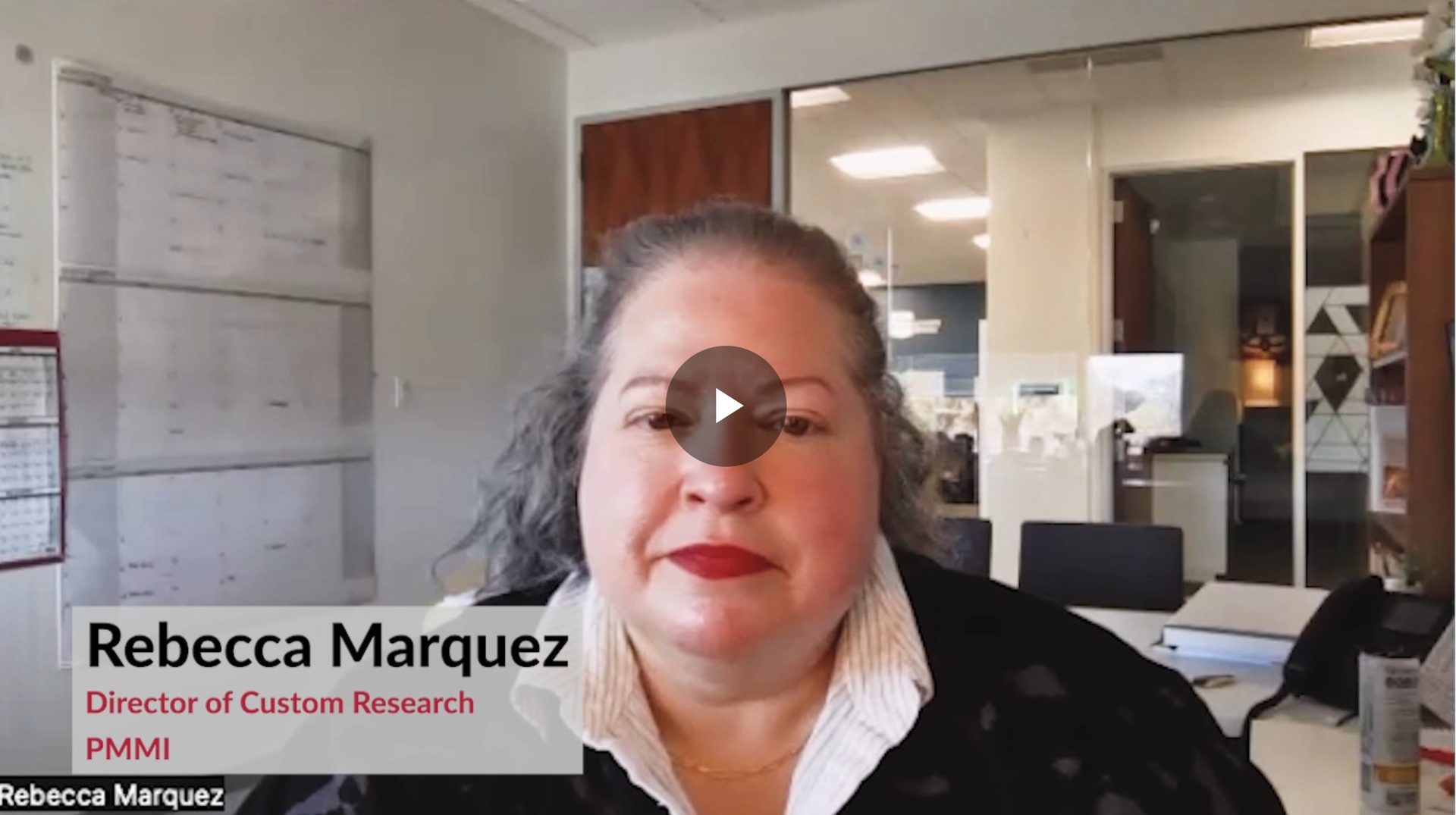 Video still of Rebecca Marquez, Director of Custom Research at PMMI.