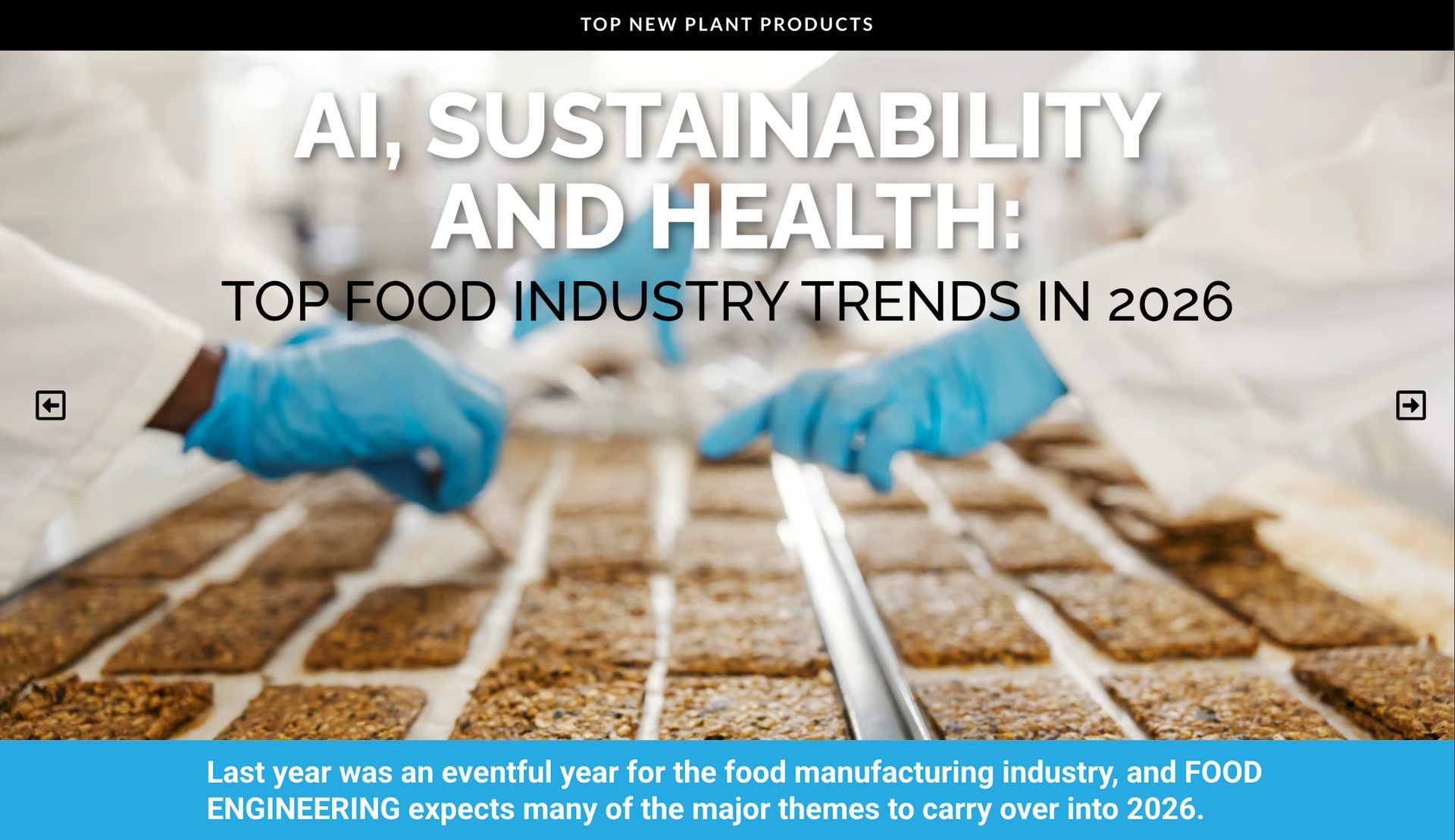 Scientists in lab coats handling food. Text: AI, Sustainability, Health: Top Food Trends 2026.