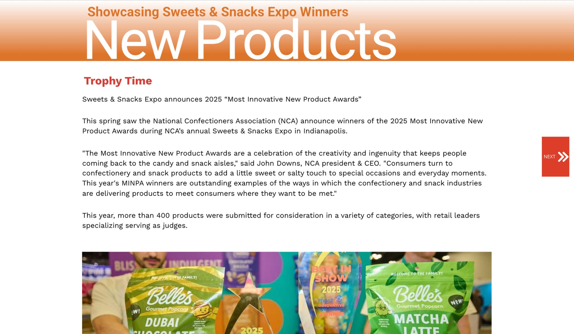 Sweets & Snacks Expo 2025 Innovative New Product Award winners announcement.