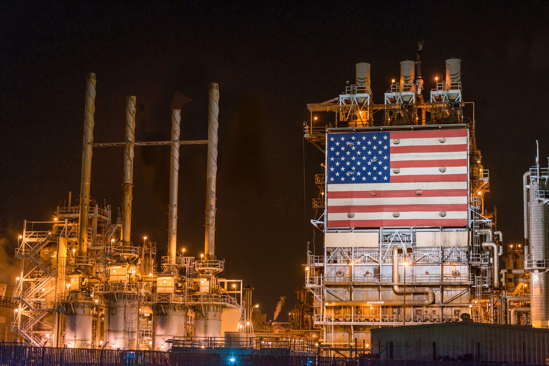 Giant American Flag on Manufacturing Building