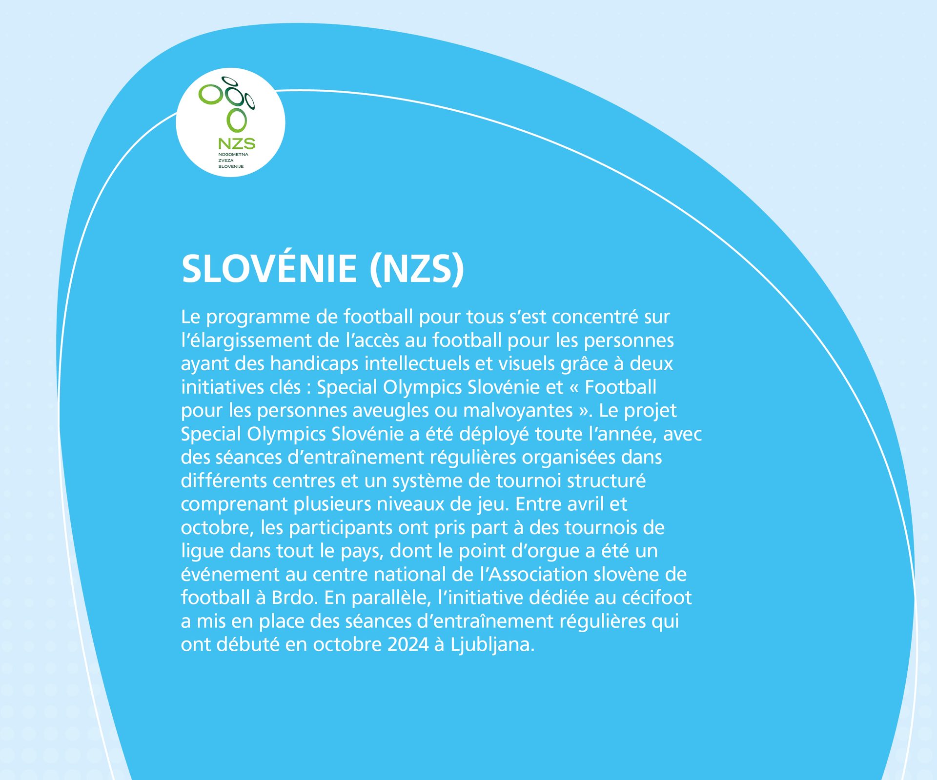 Slovenia's football program for disabled persons, including Special Olympics and blind football initiatives.