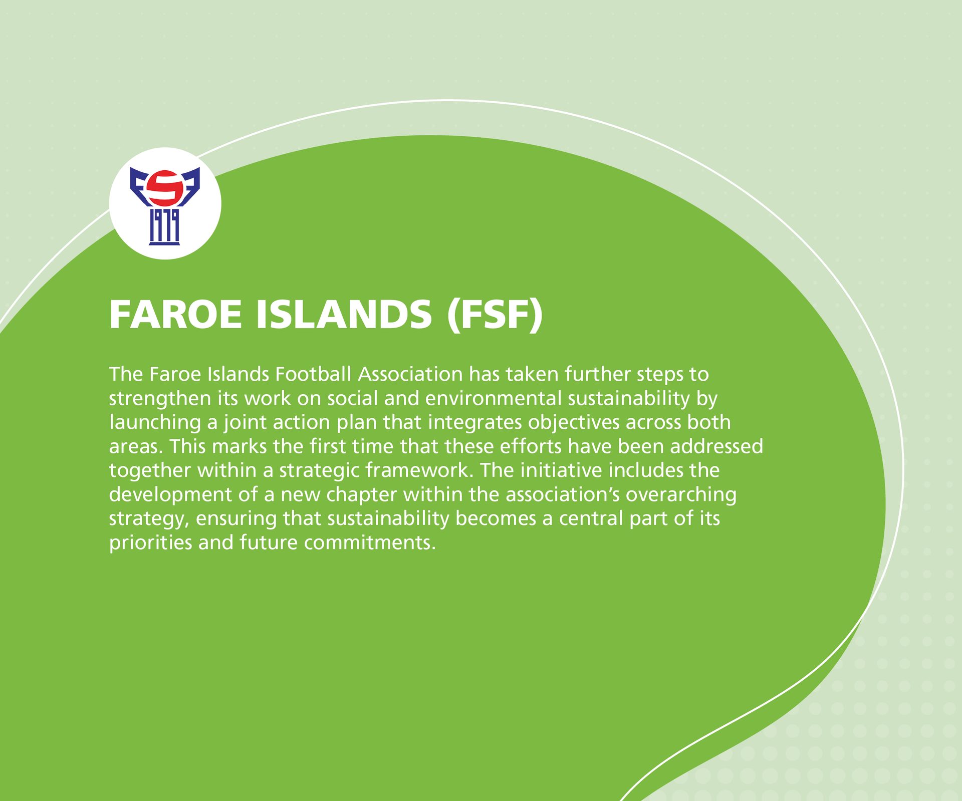 Faroe Islands Football Association (FSF) sustainability plan with logo.