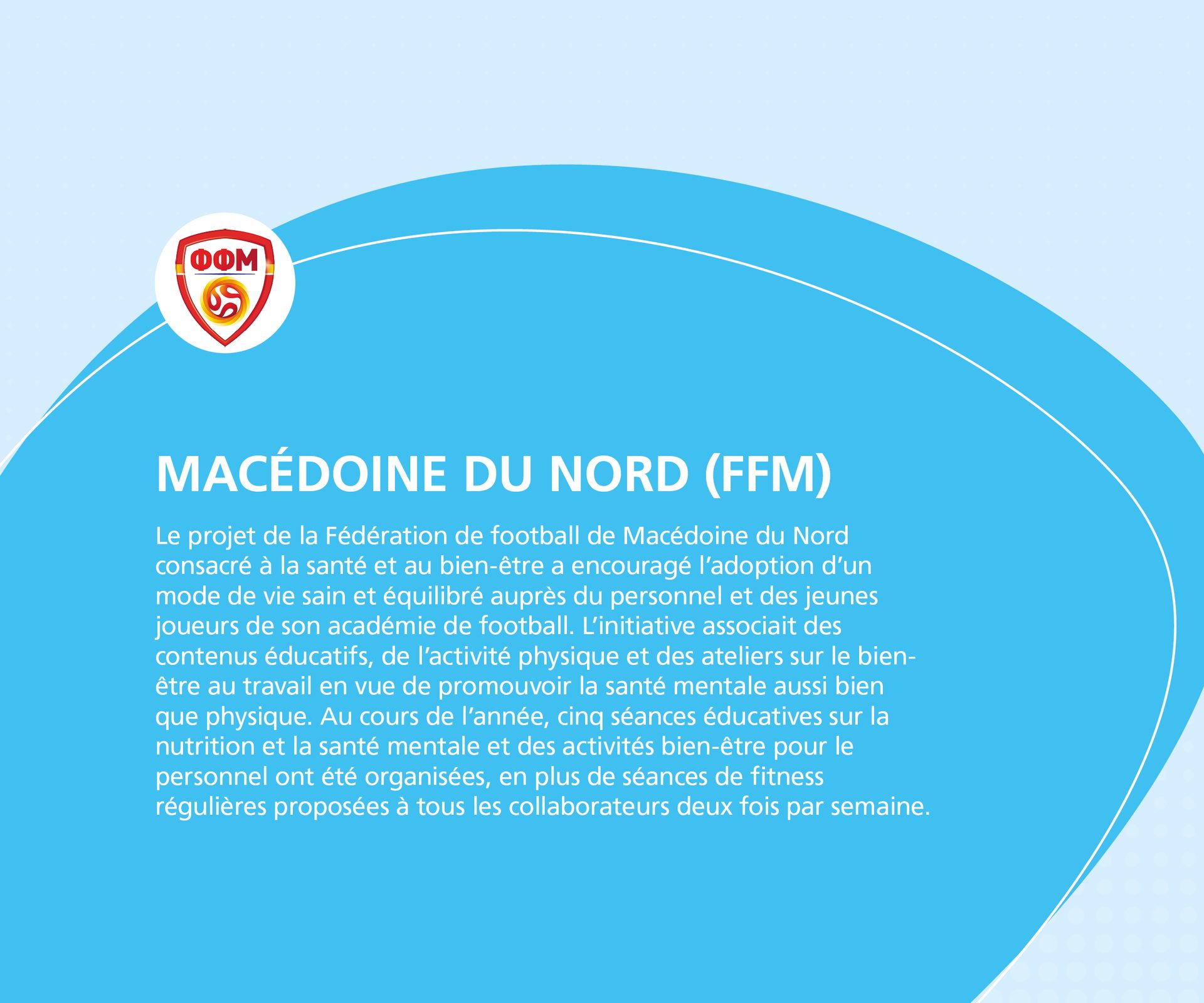 Text about North Macedonia Football Federation's health and wellness project for staff and young players.