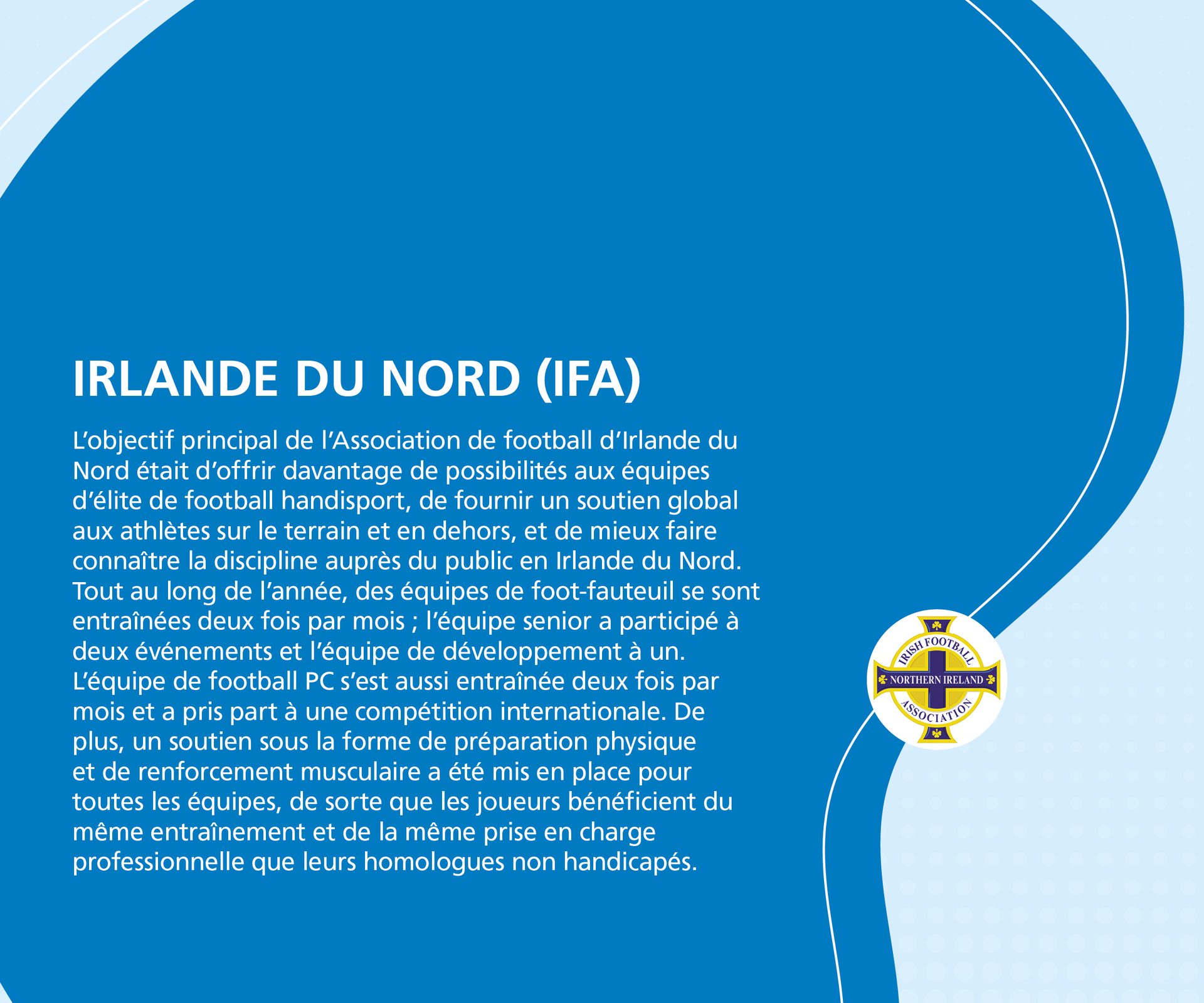 IFA's goal: empower disabled football teams & athletes, promote discipline, and provide professional training.