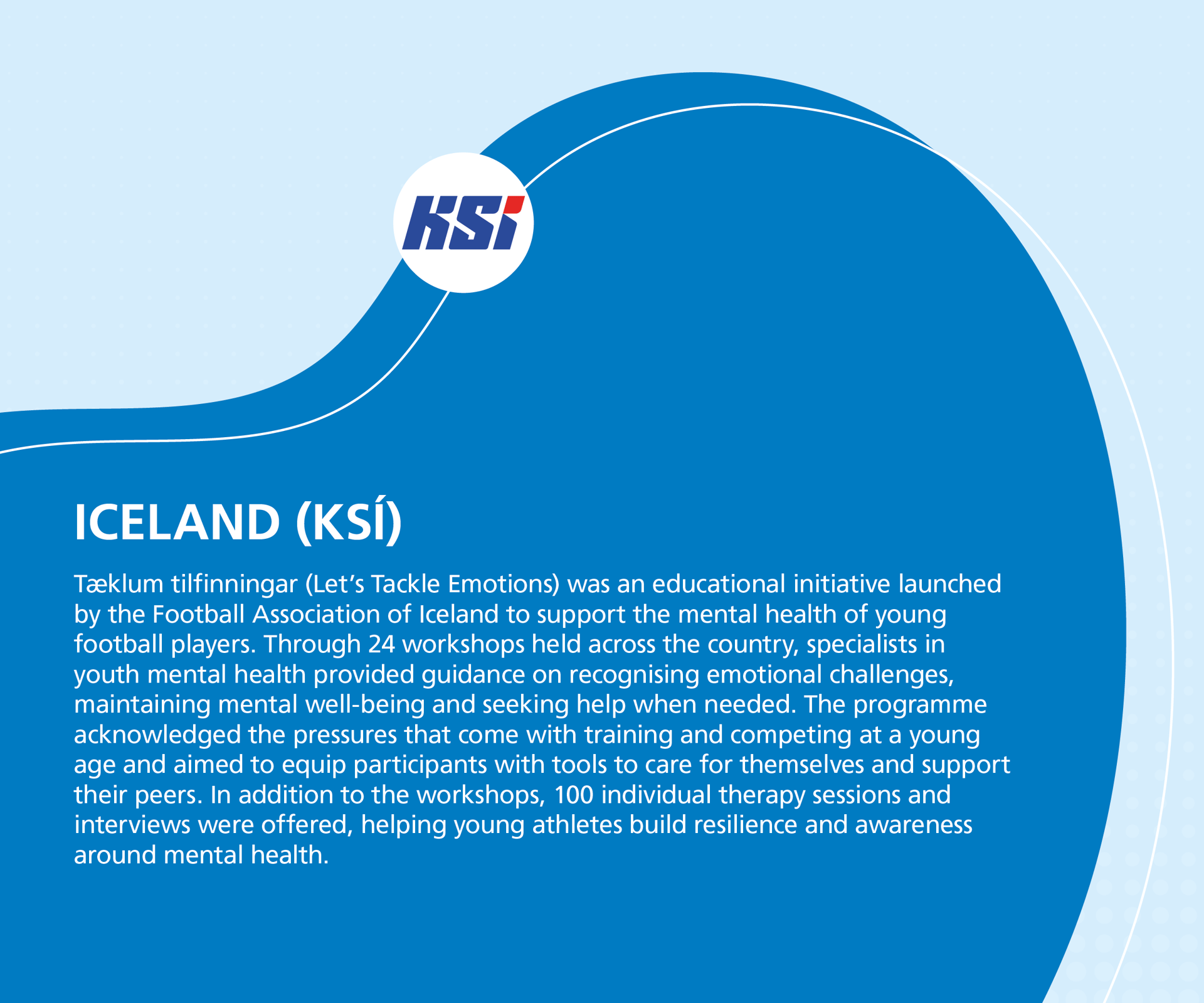KSÍ logo and text about Iceland's mental health support for young football players.