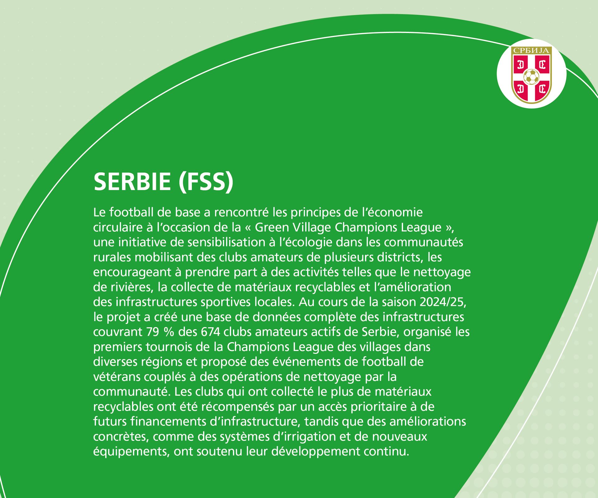 Text describing Serbia's Green Village Champions League for ecological awareness and local sports.