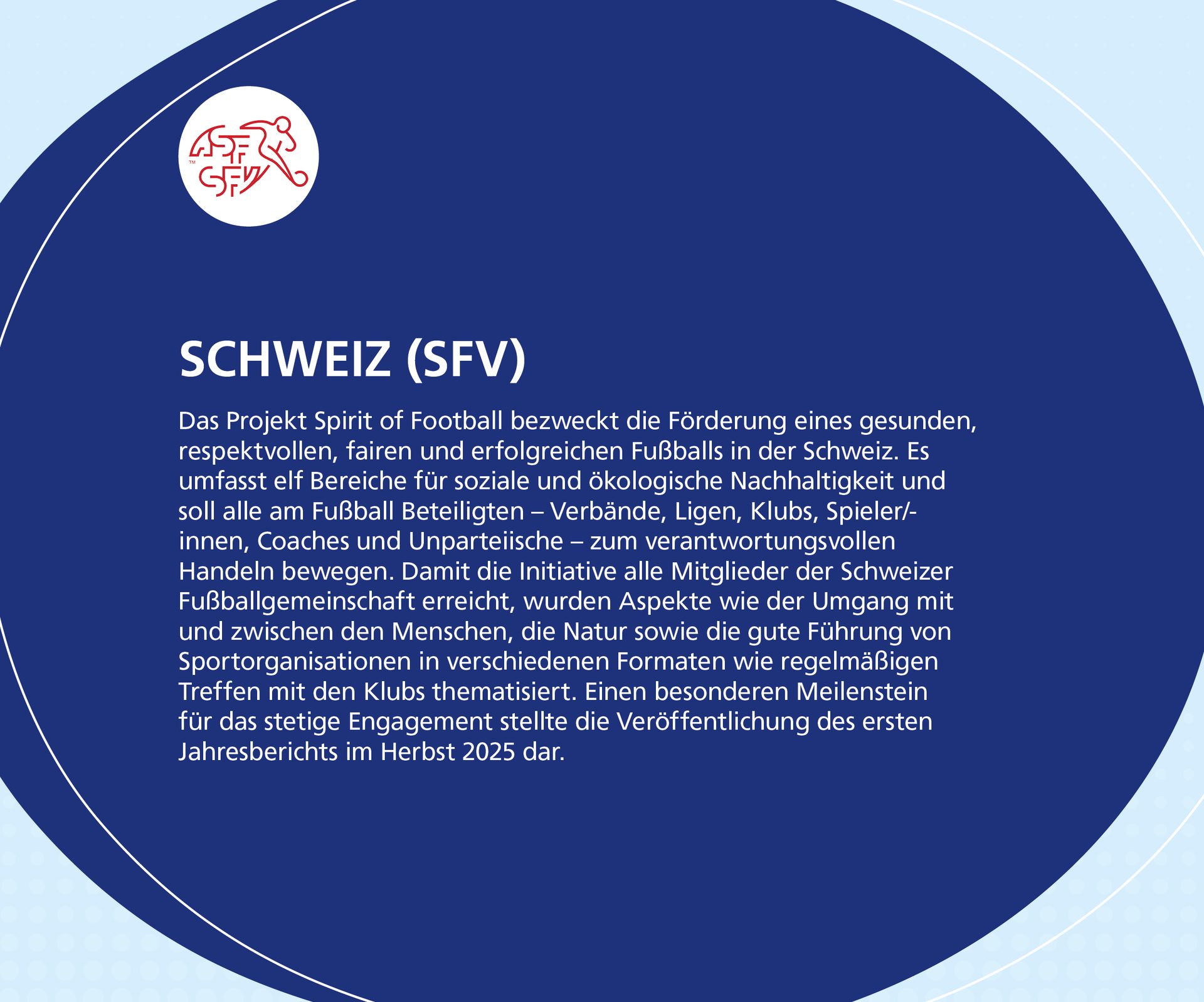 Information about the Swiss Football Association's 'Spirit of Football' project and its goals.
