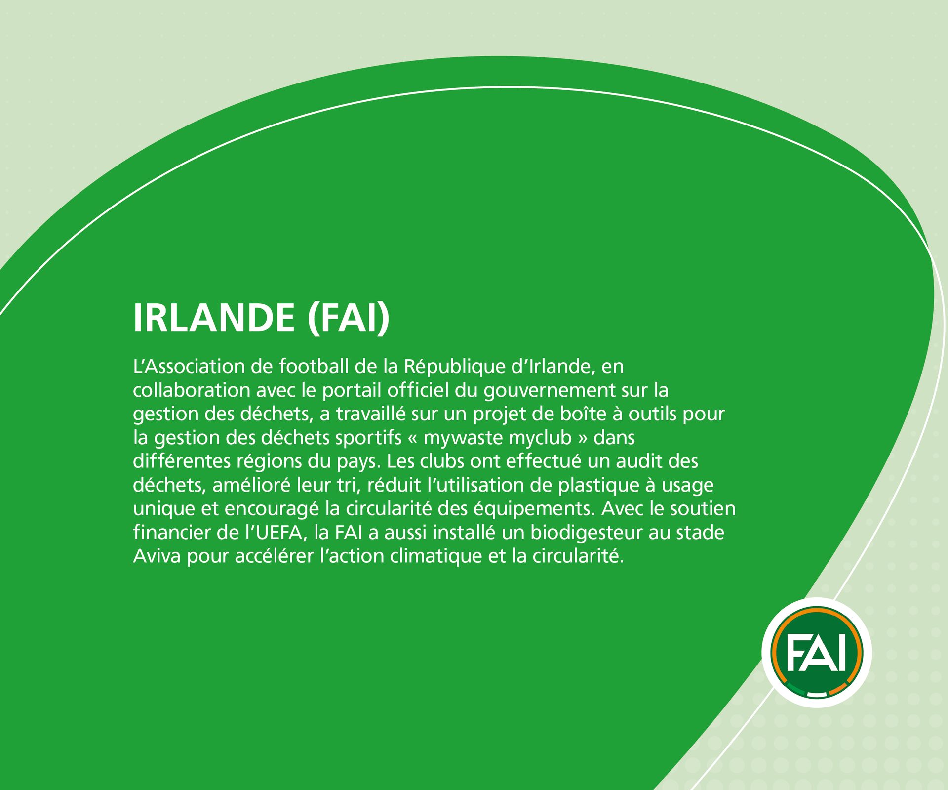 FAI's waste management toolkit, plastic reduction, circularity, and biodigester installation in Ireland.