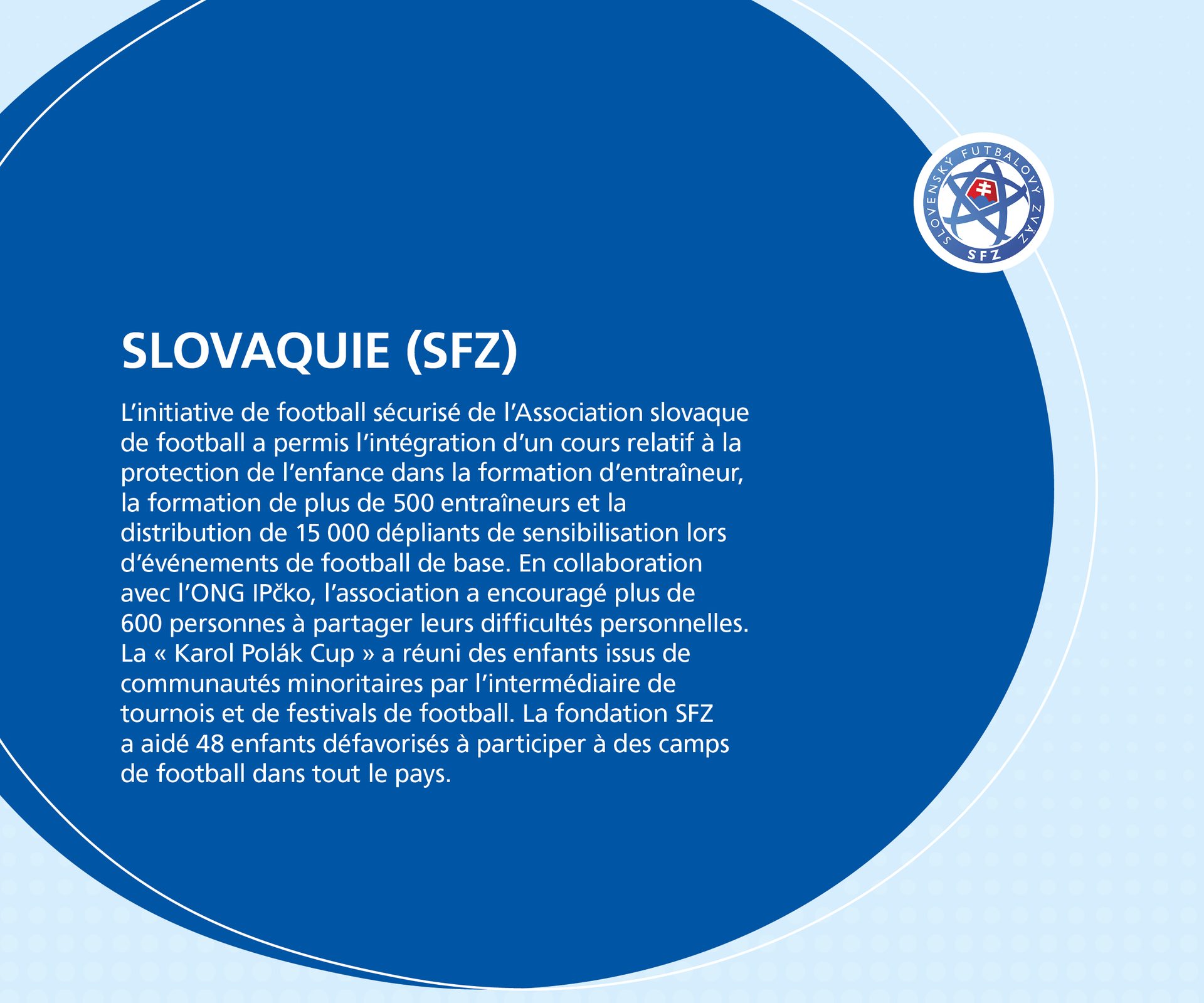 SFZ promotes child protection, trains coaches, raises awareness, and supports disadvantaged children in football.