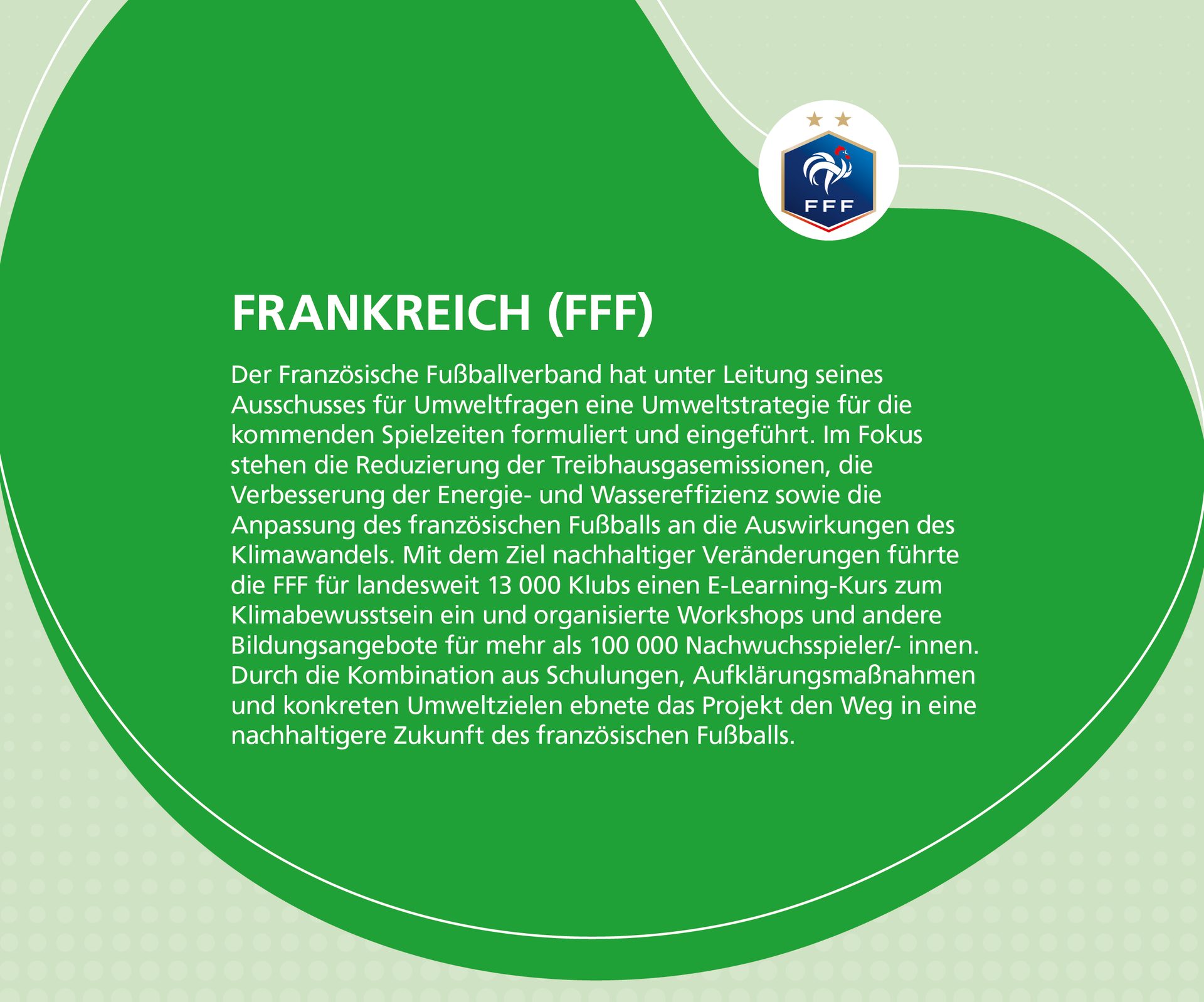 Text detailing the French Football Federation's environmental strategy, focusing on reducing emissions and climate action.