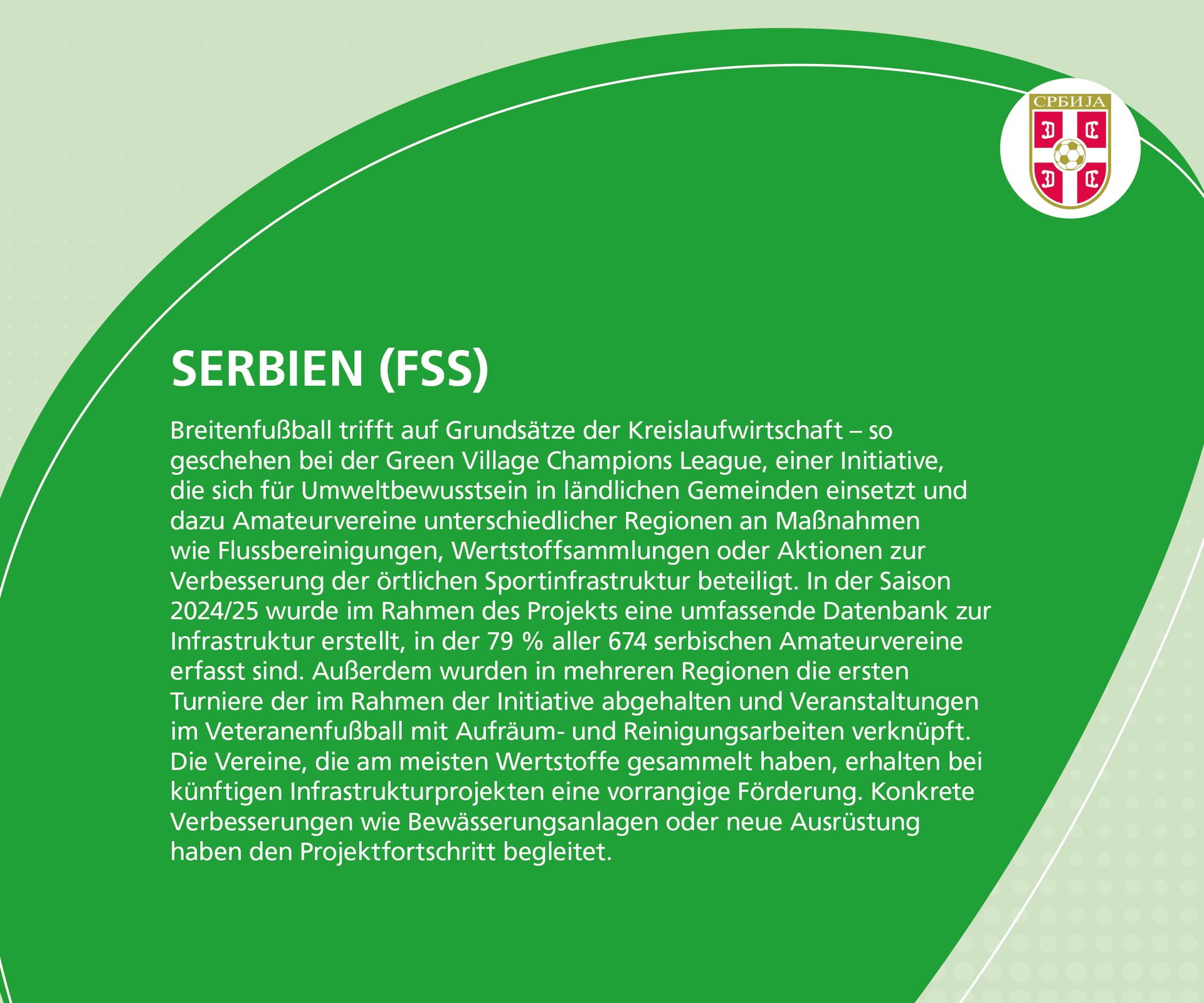 Serbia's football association (FSS) initiative for environmental awareness and sports infrastructure improvement.