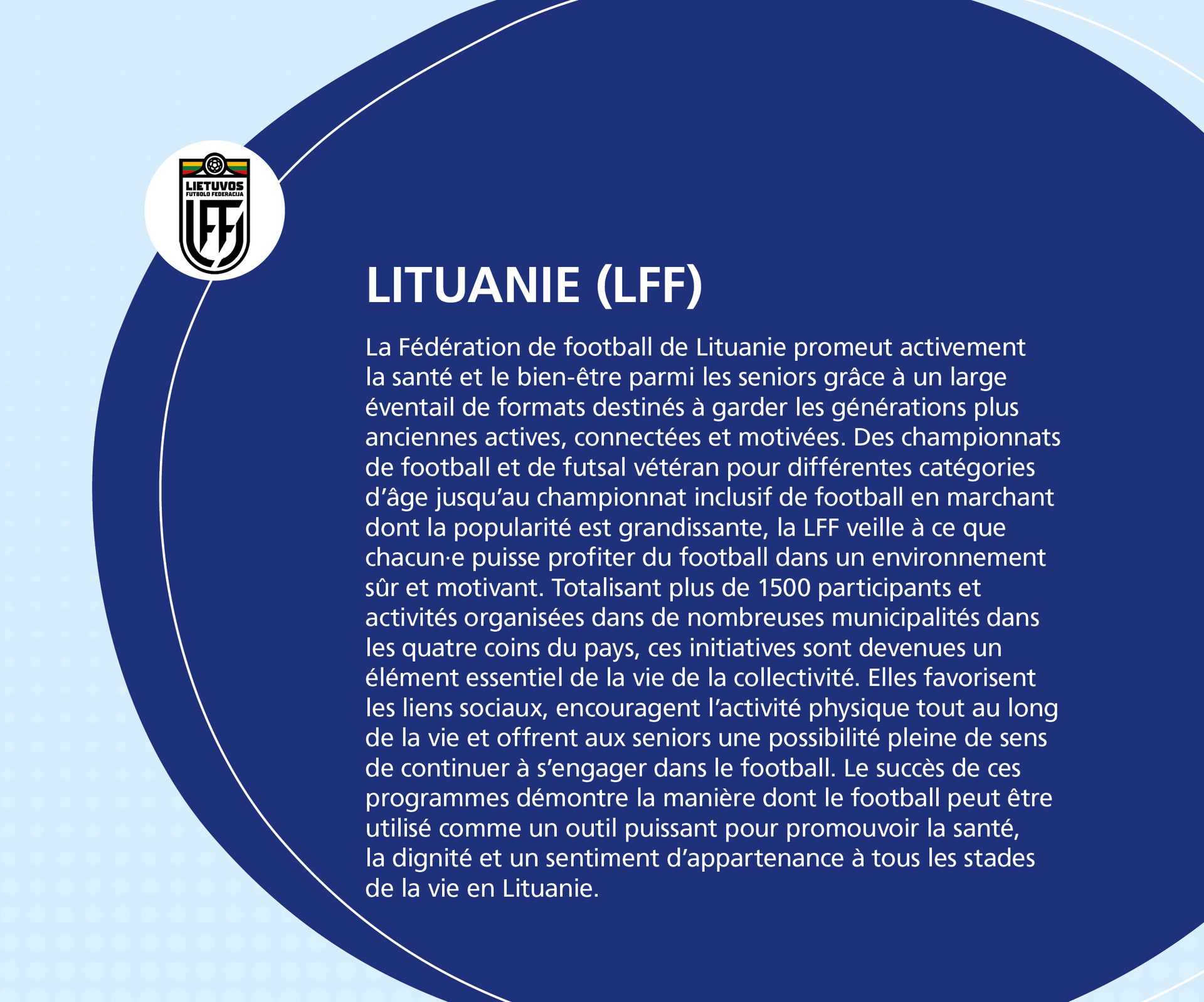 Lithuanian LFF promotes senior health via football programs, with over 1500 participants nationwide.