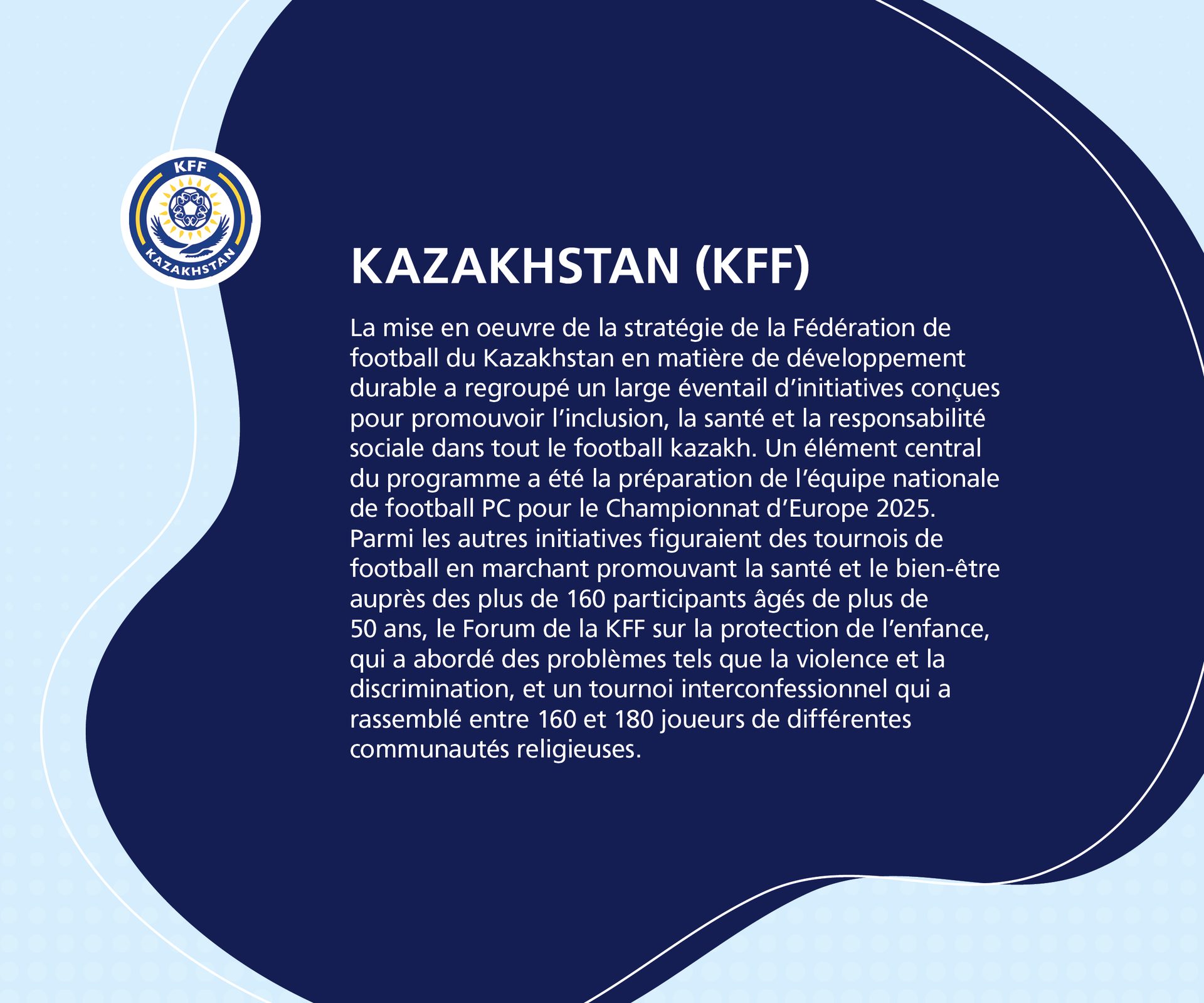 Kazakhstan Football Federation's initiatives for inclusion, health, and social responsibility in football.
