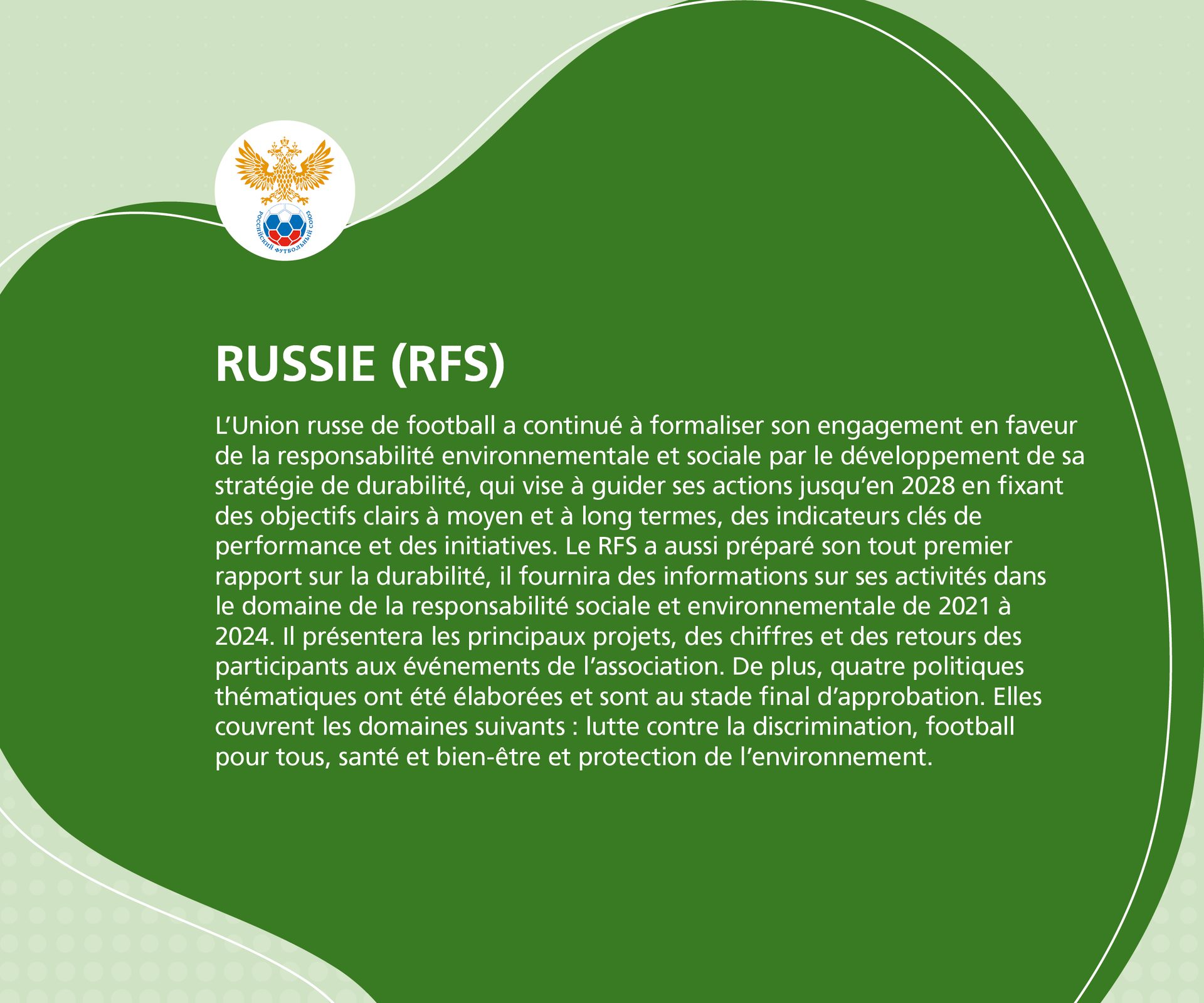 La Fédération Russe de Football développe sa stratégie de durabilité jusqu'en 2028, avec un rapport social et environnemental.