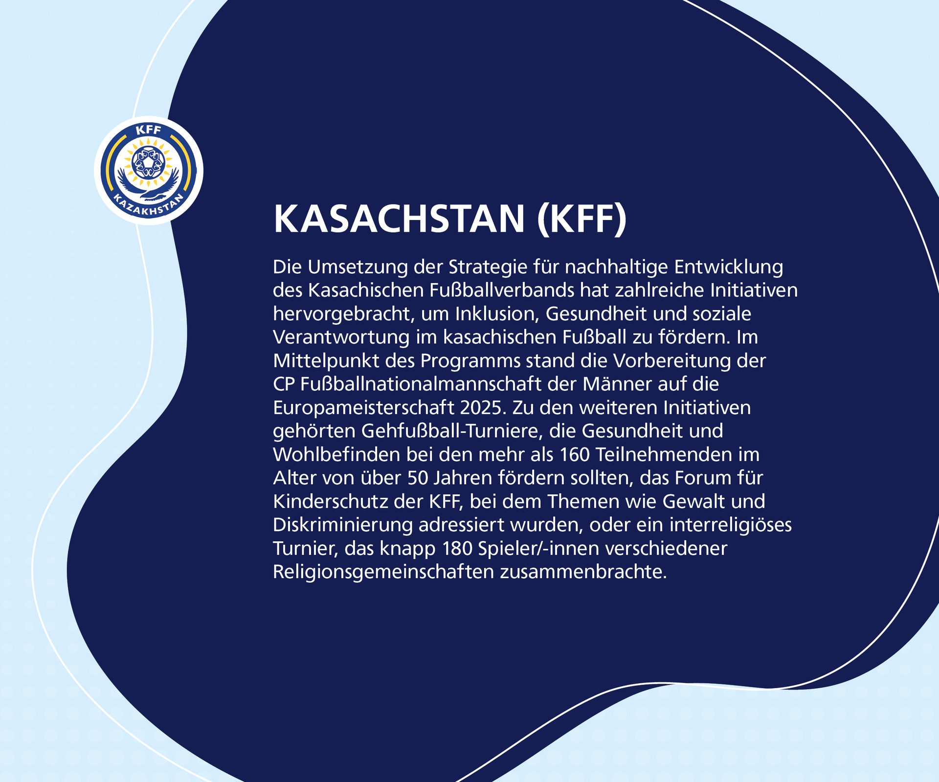 Text details Kazakhstan Football Federation's (KFF) sustainable development initiatives.