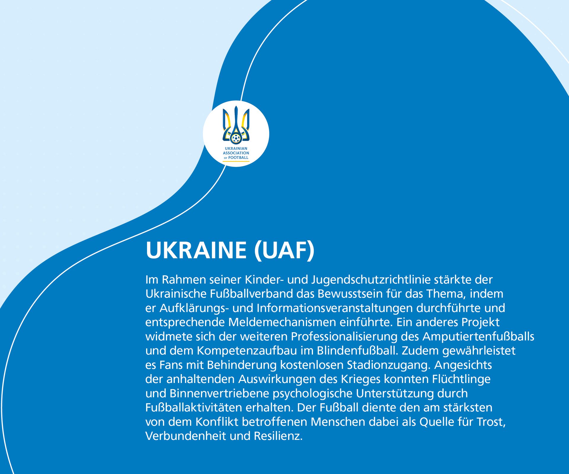 Ukrainian Association of Football's youth protection, disabled football development, and war support initiatives.