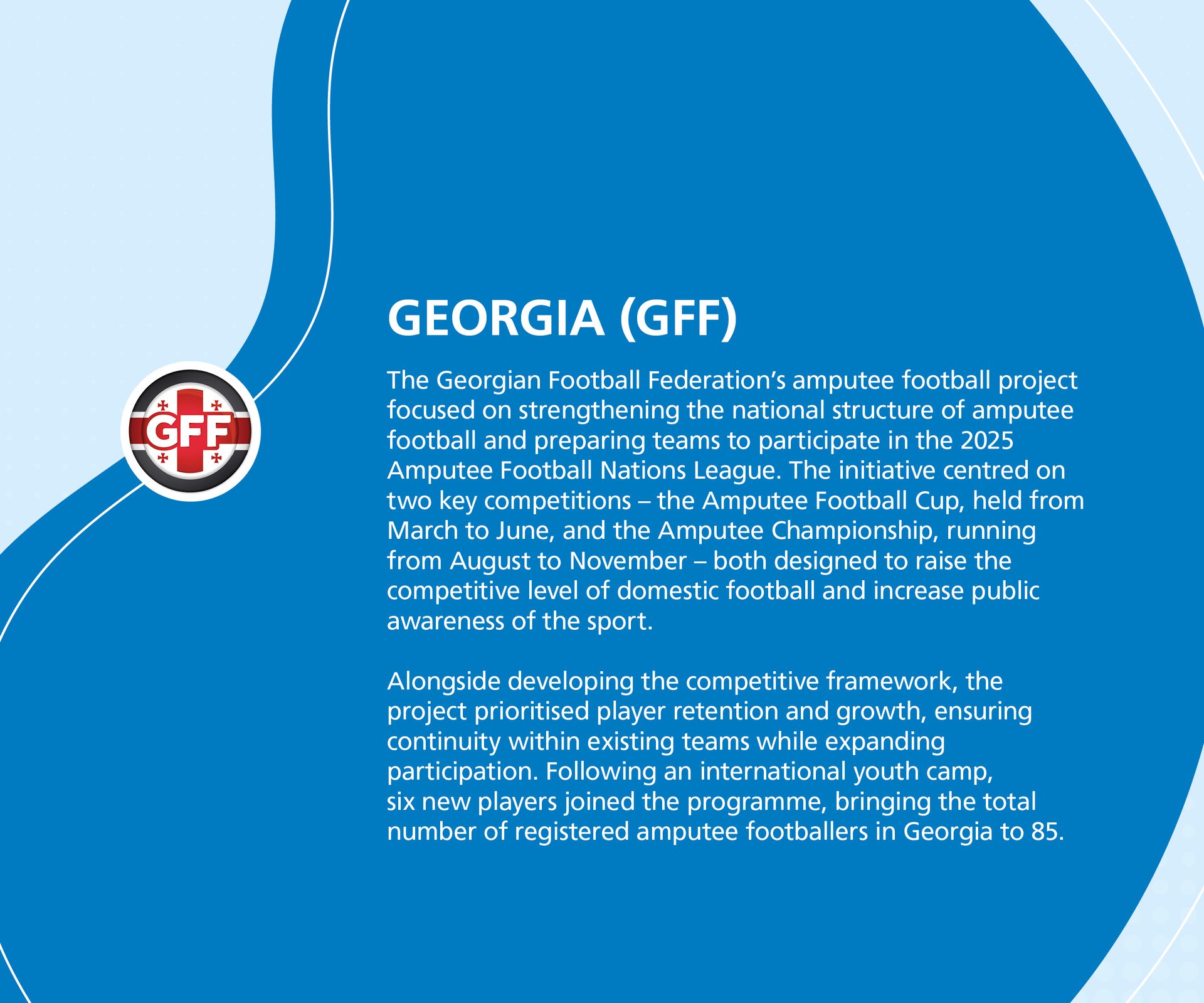 GFF logo and text on Georgia's amputee football project, competitions, and player growth.