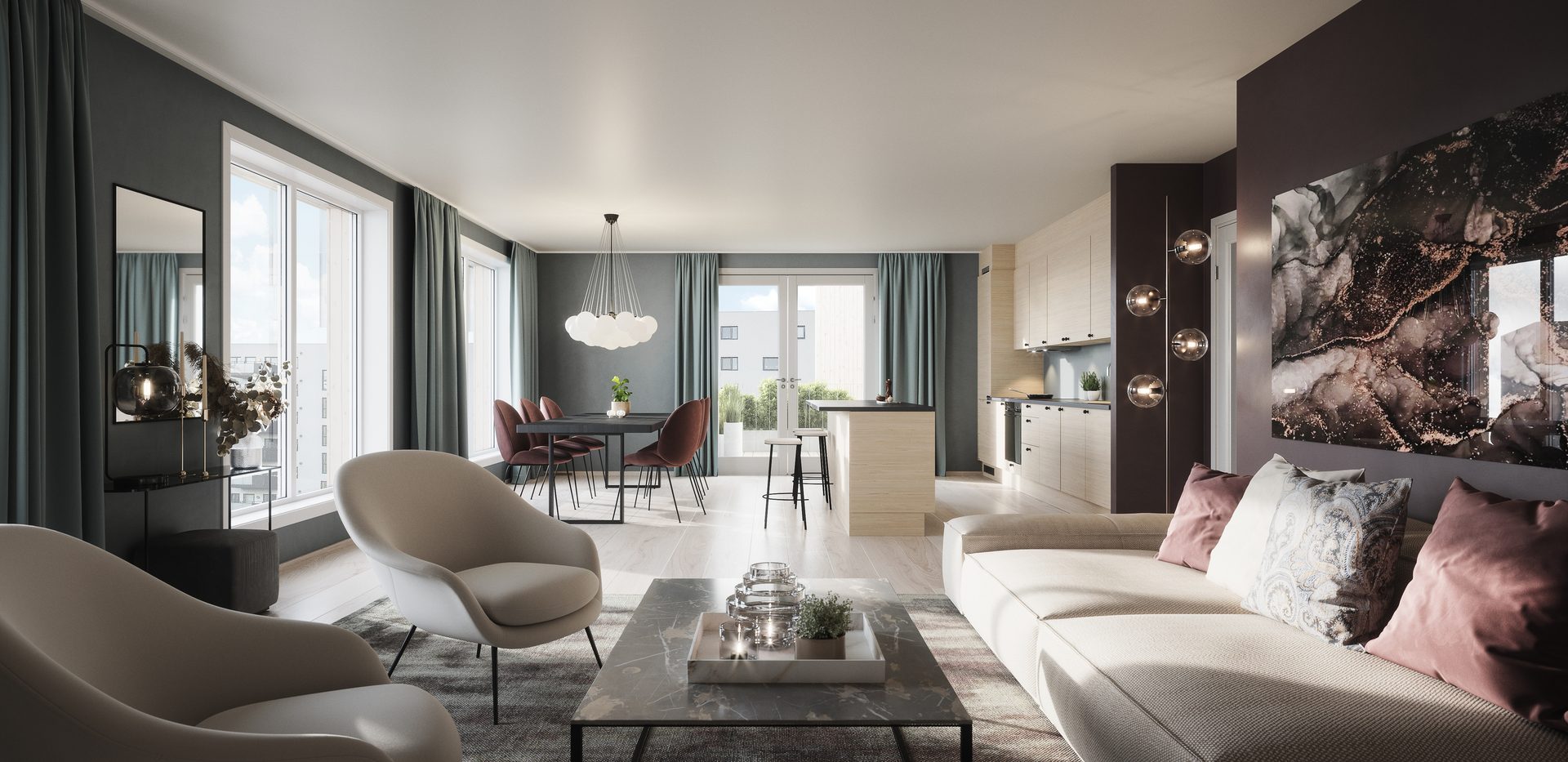 Picture frame, Interior design, Living room, Table, Furniture, Plant, Couch, Comfort, Chair, Houseplant