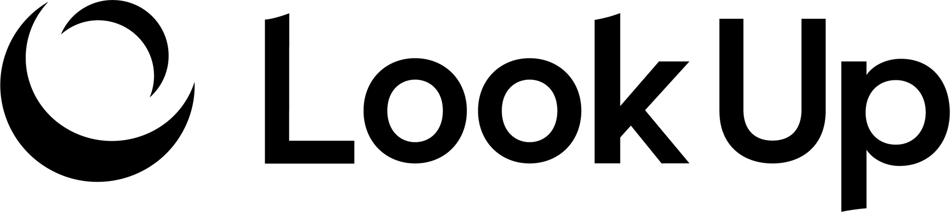 Black "Look Up" logo with a stylized crescent on a dark green background.