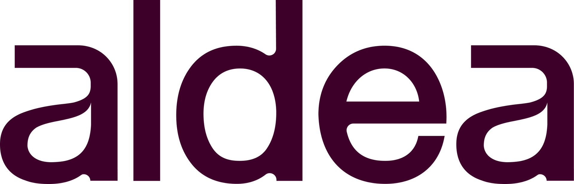 The word "aldea" in dark maroon on a dark olive green background.