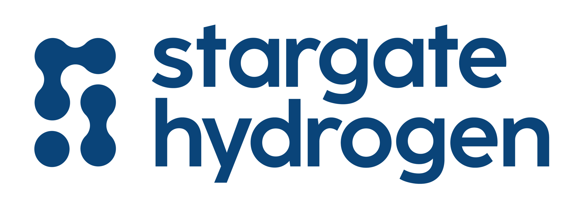 Stargate Hydrogen logo: blue text "stargate hydrogen" with abstract blue design on green background.