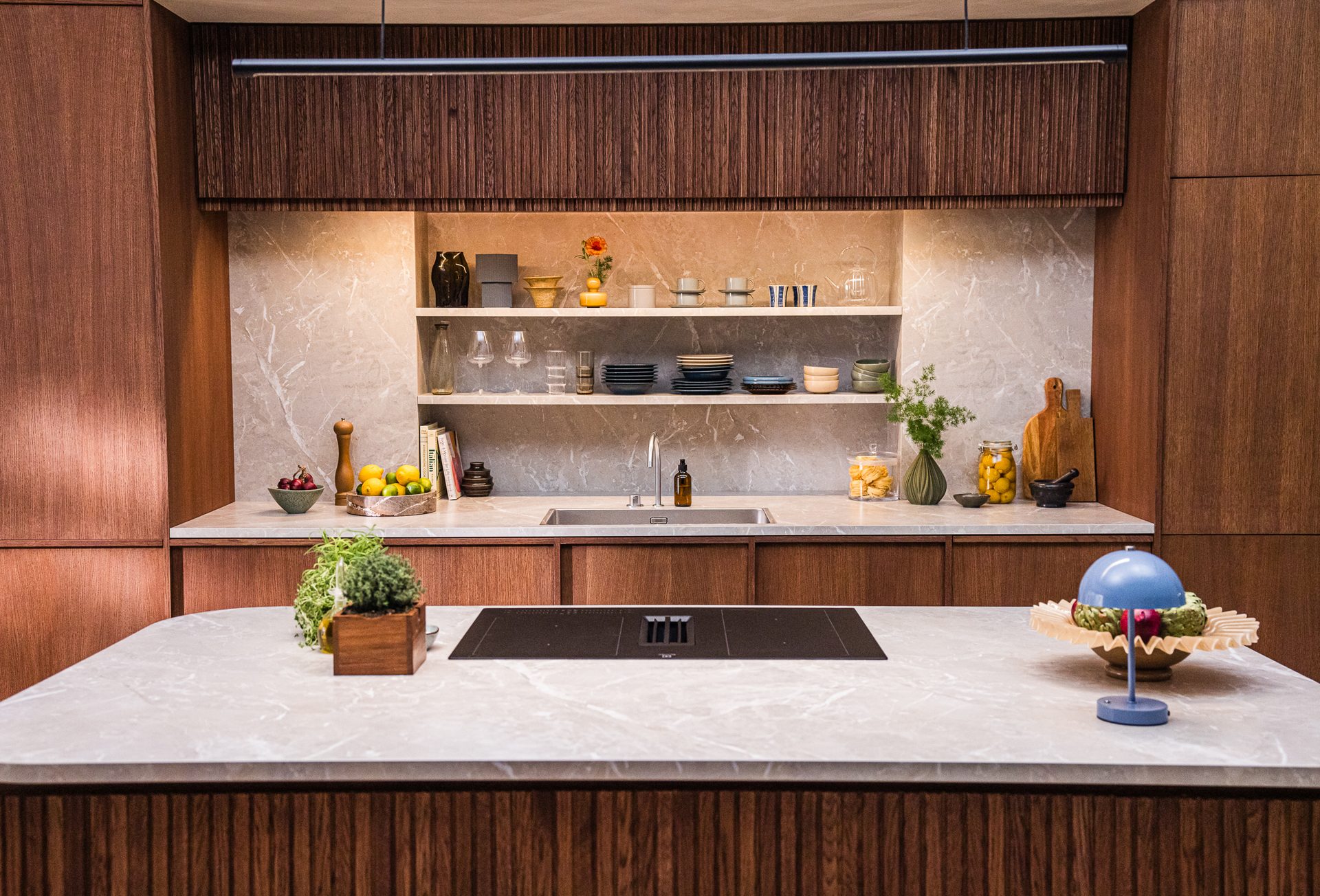 Interior design, Wood stain, Kitchen, Countertop, Cabinetry, Cupboard