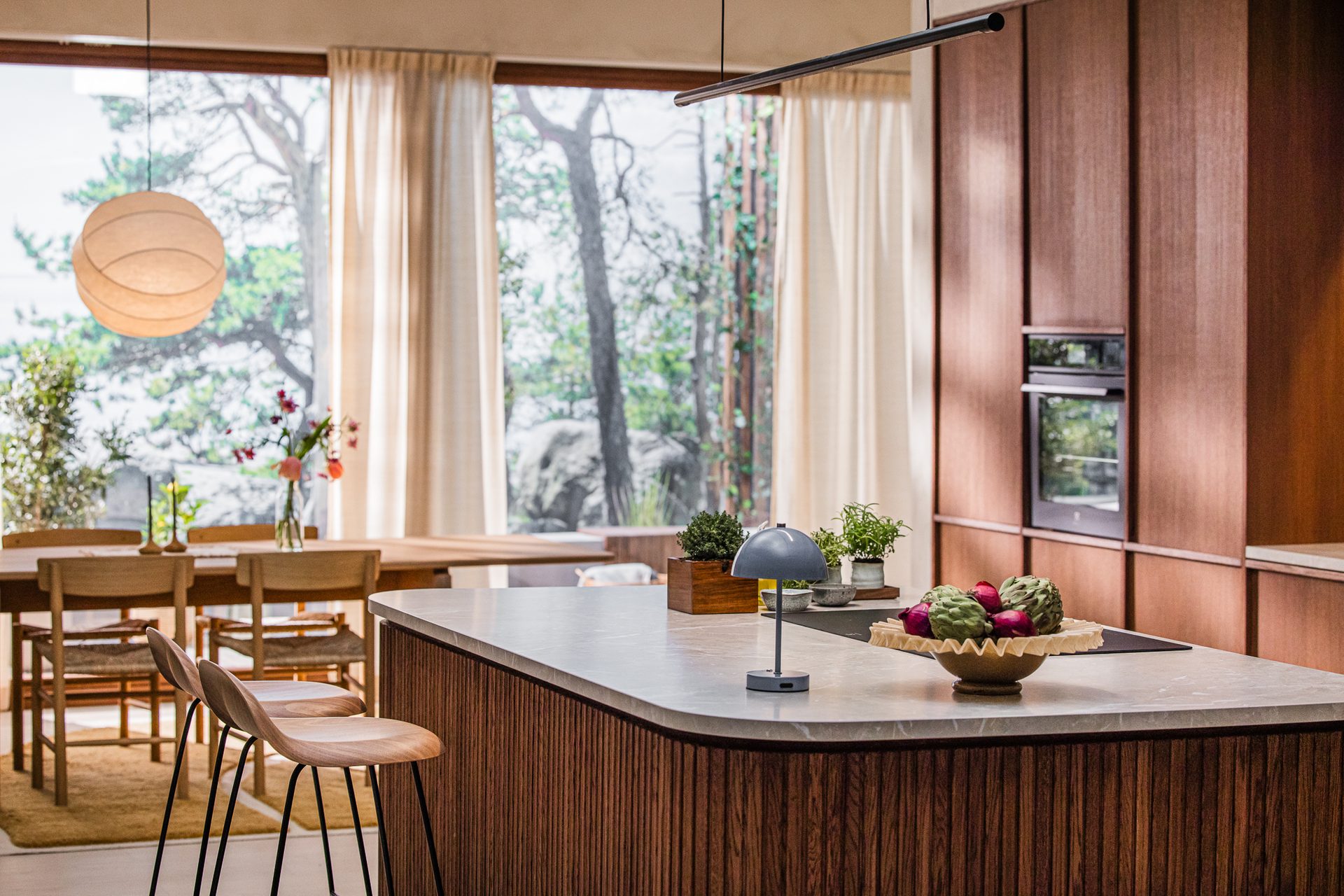 Kitchen & Dining Room Table, Interior design, Light fixture, Furniture, Flooring, Wood, Countertop, Floor