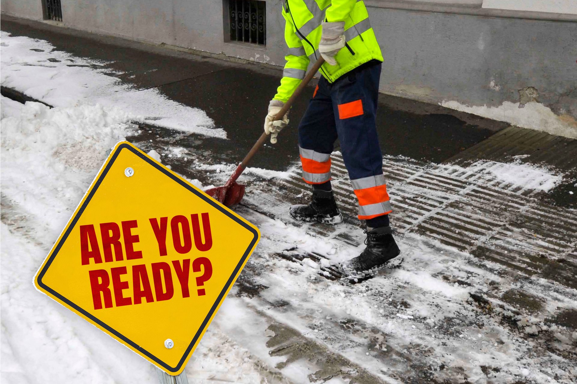 High-visibility clothing, Road surface, Hard hat, Workwear, Snow, Asphalt, Yellow, Slope, Line