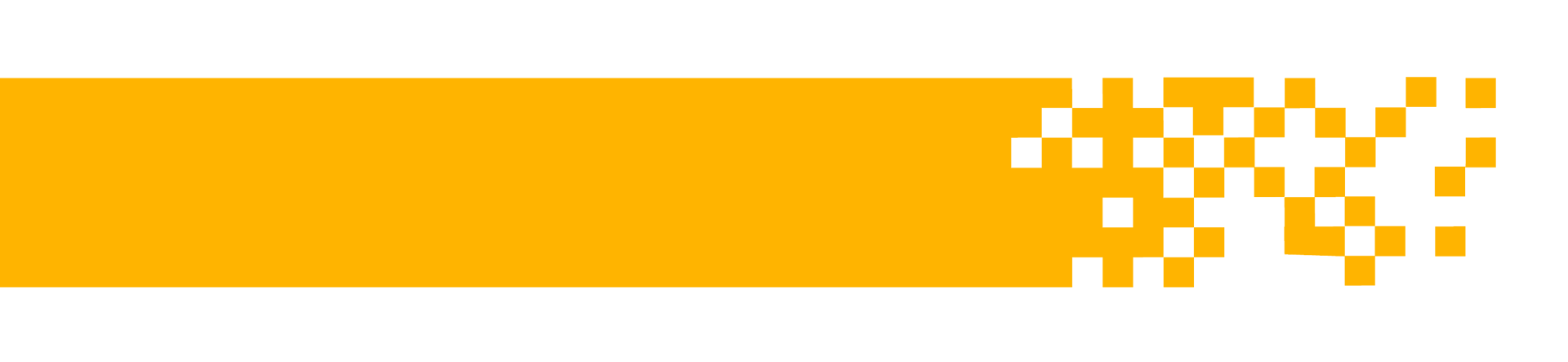 A horizontal orange band on a dark green background, transitioning into a fragmented, pixelated pattern on the right.